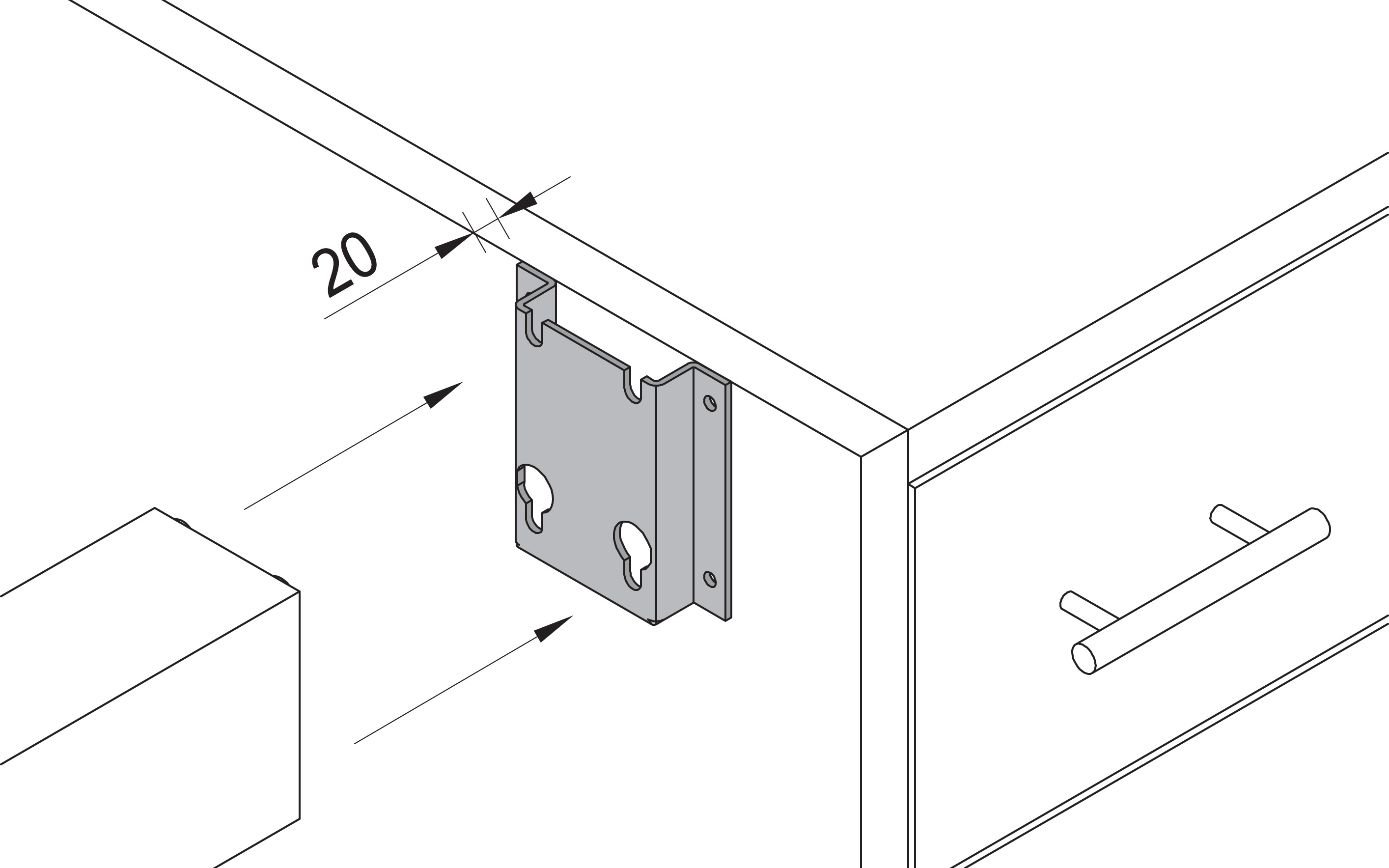 Beam holder for drawer unit, grey color
