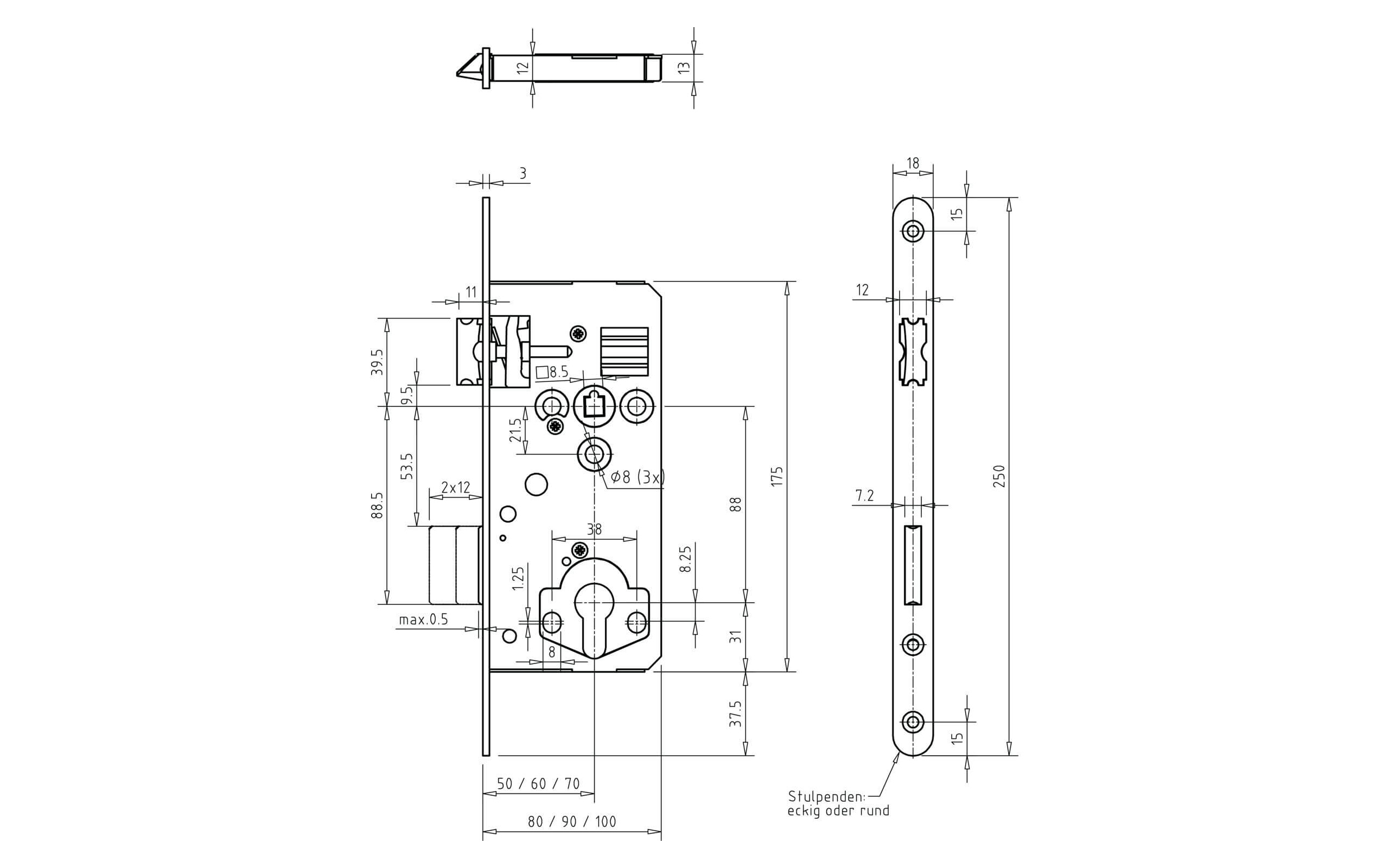 GEGE cylinder lock - 50/90 with lever