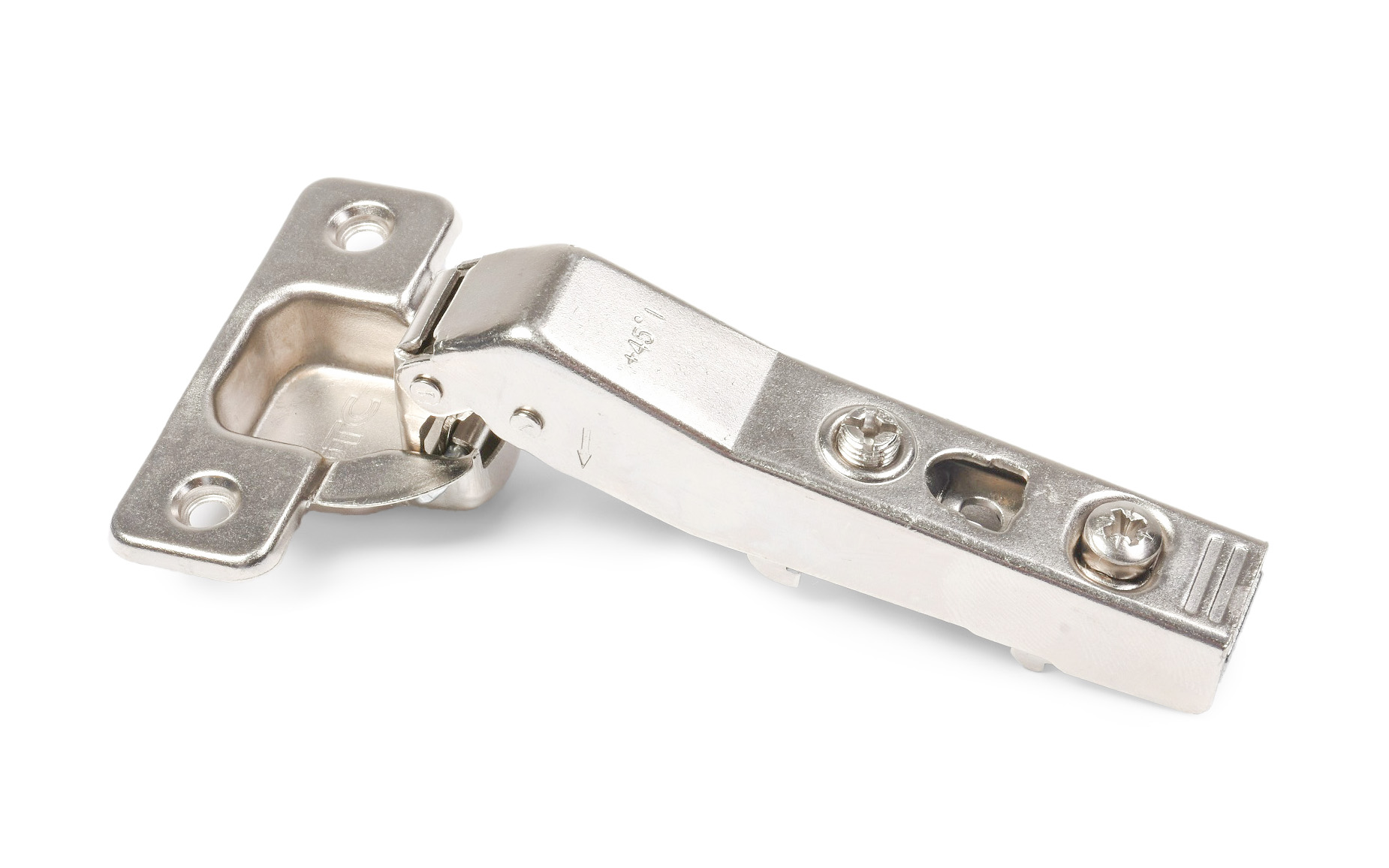 DTC 45° angled hinge with soft close. Opening angle 100°.