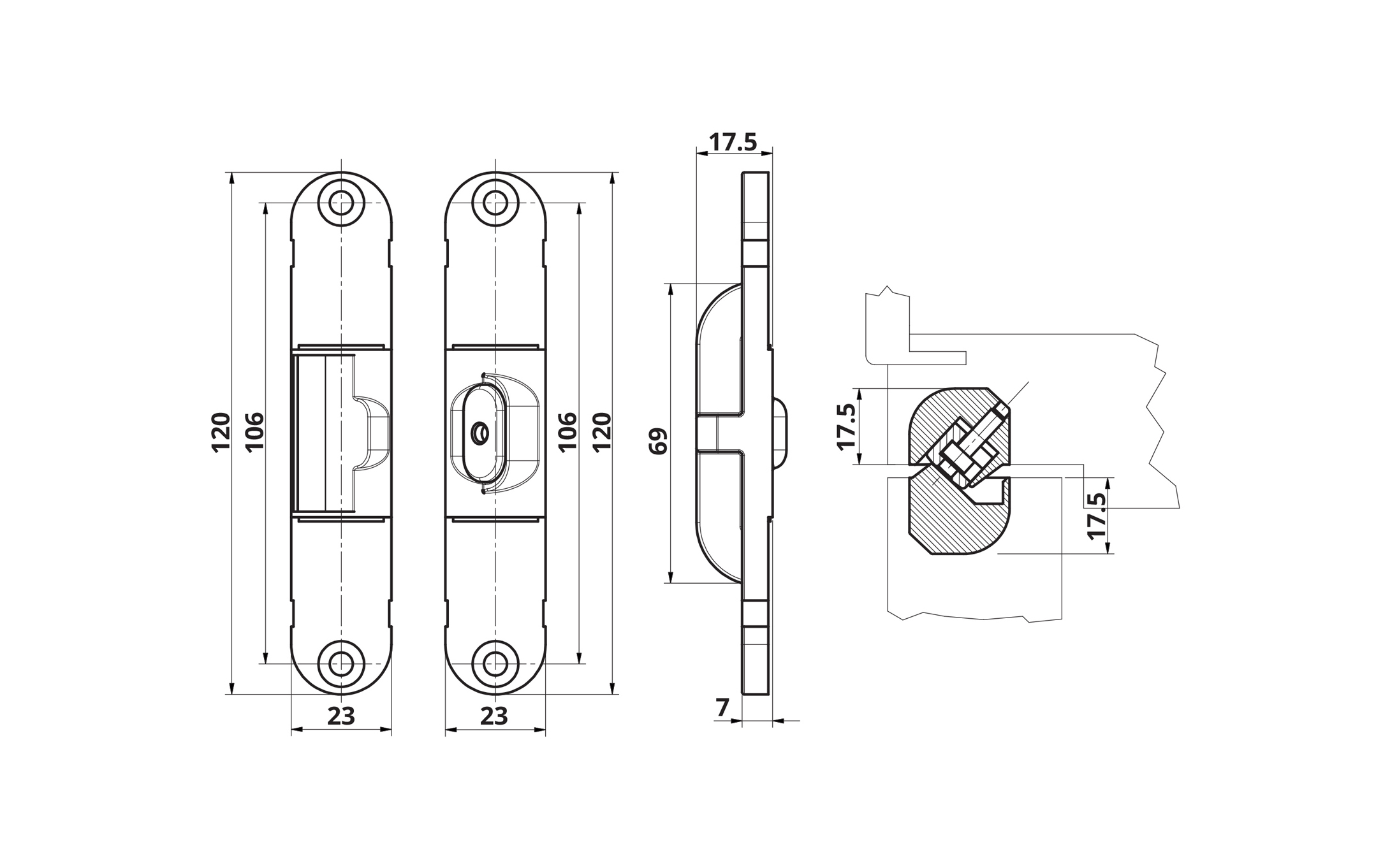 Door alignment device for narrower Invisacta hinges (23 mm)
