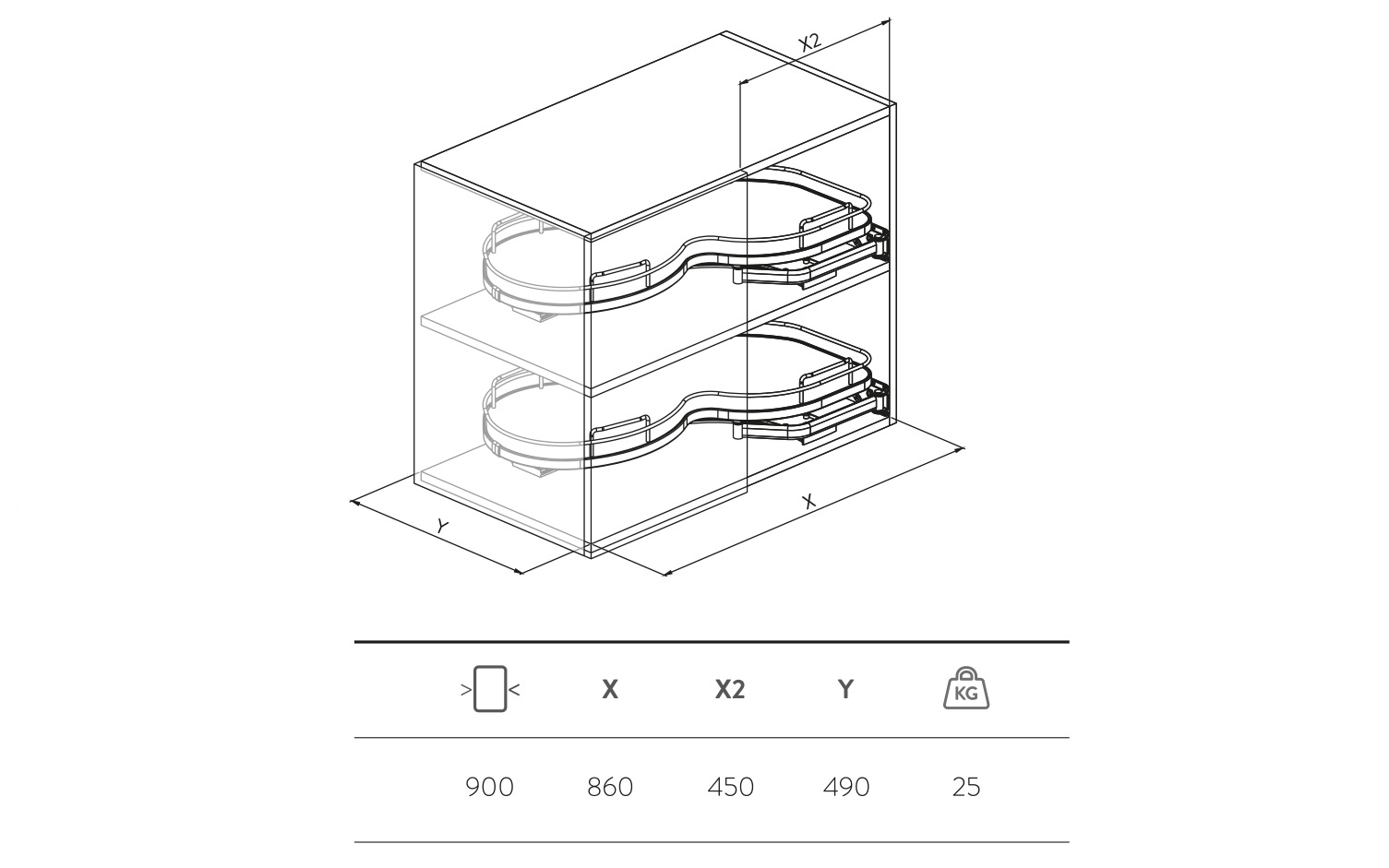 Sige INFINITY LINE NUVOLA, two right shelves, anthracite