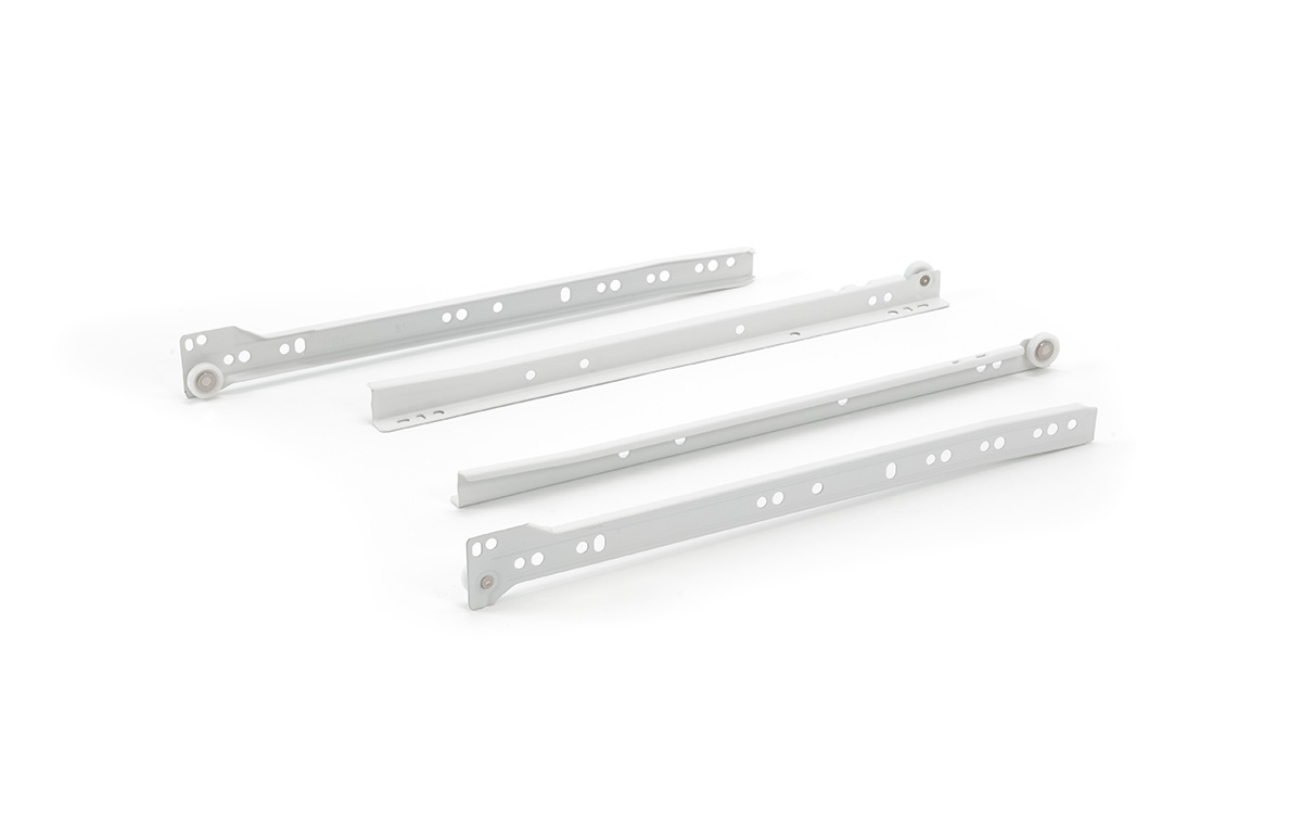 Roller slides 250 mm, loading capacity up to 25 kg, white color