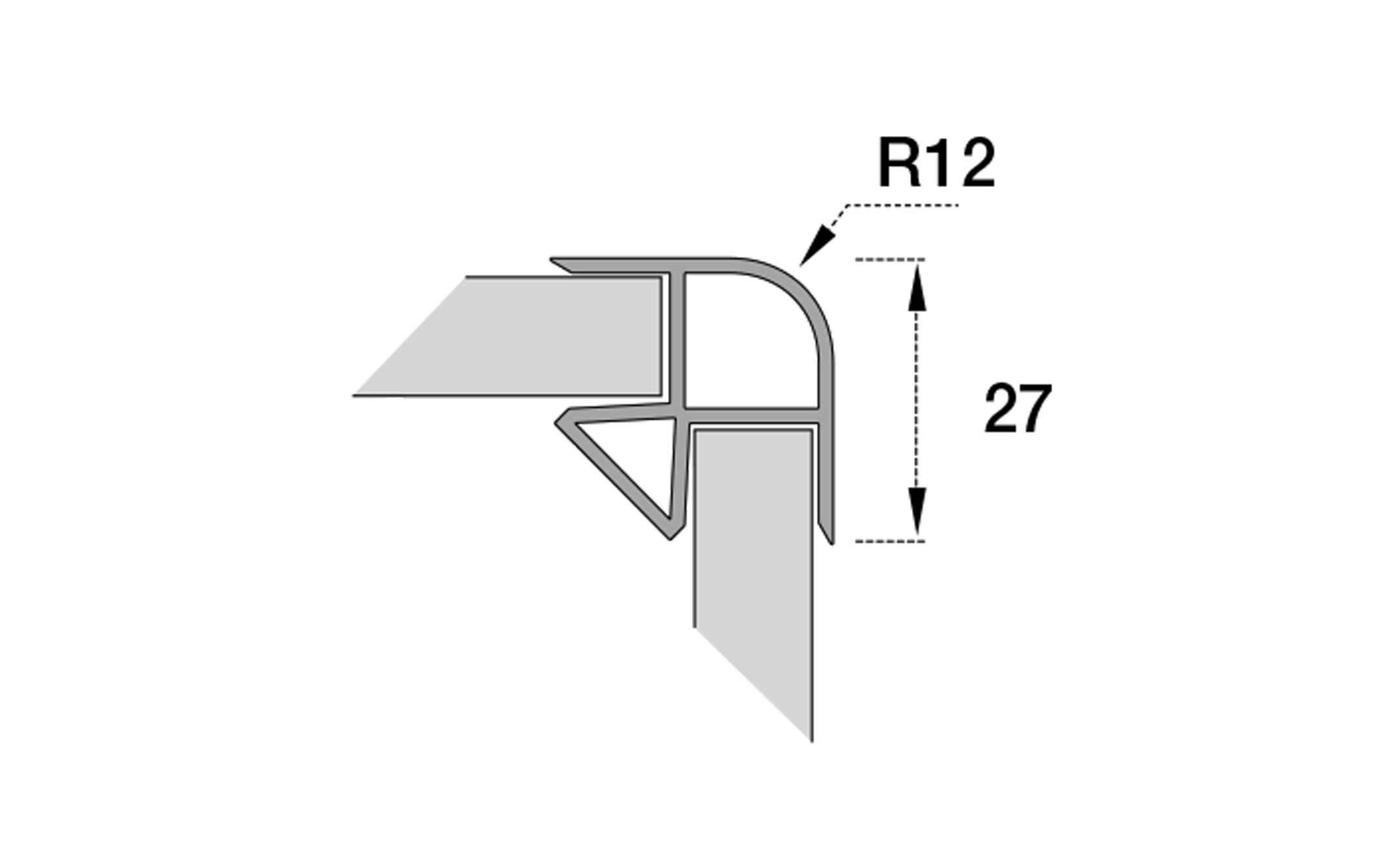 Plinth joint cap 100 mm, 90°, R12 mm, aluminium imitation Plinth joint cap 100 mm, 90°, R12 mm, aluminium imitation