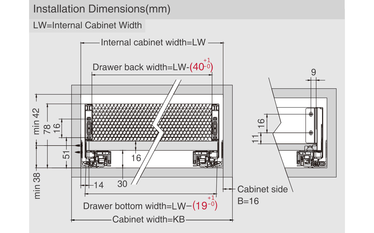 Predal HT10 z ravnimi, tankimi stranicami, dimenzije 63 x 500 mm, mehko zapiranje, polni izvlek,  antracit barve, nosilnost do 40 kg.
