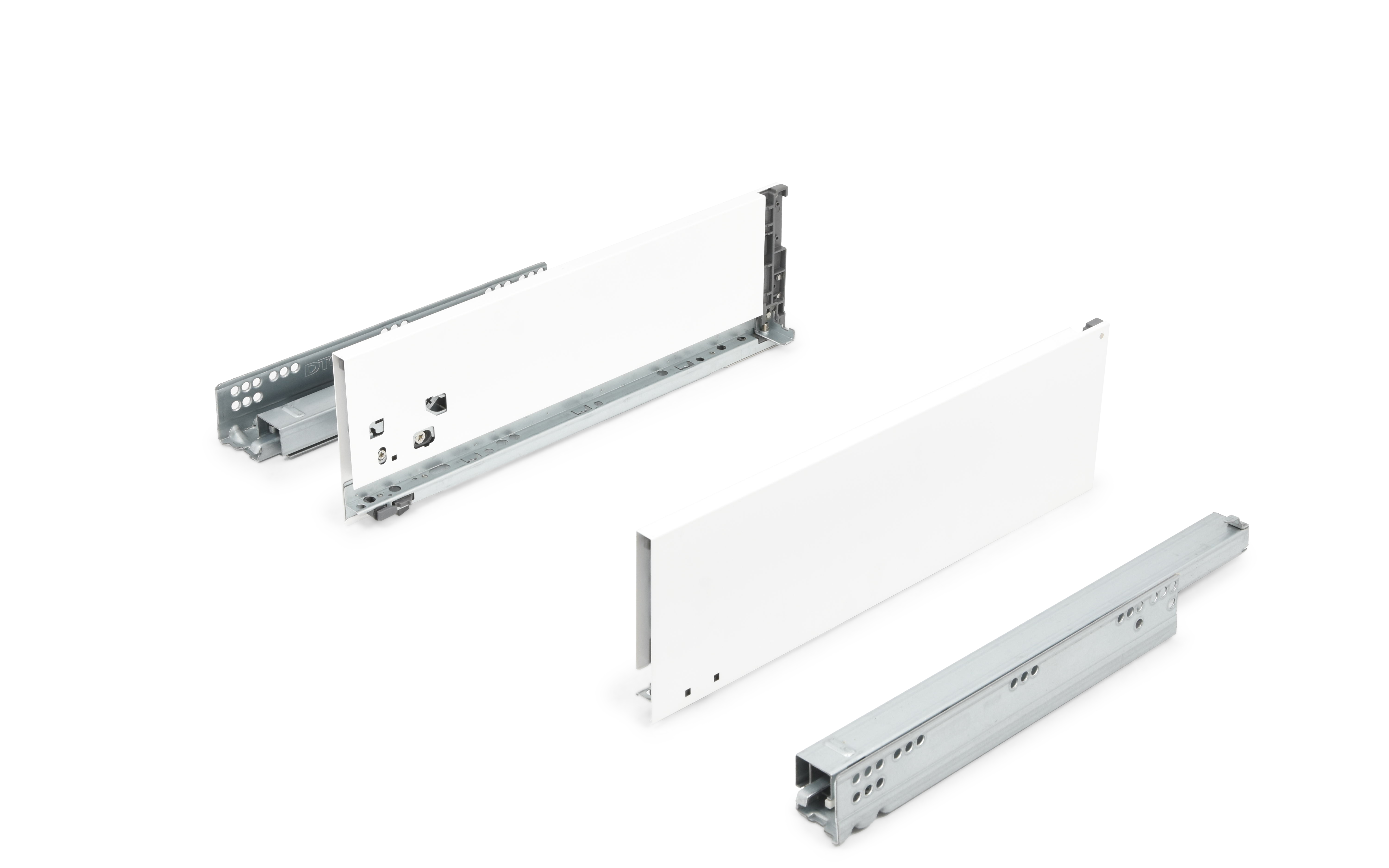 Slim drawer HT12, dimensions 126 x 400 mm, full extension slides with soft closing, loading capacity 40 kg, white color.