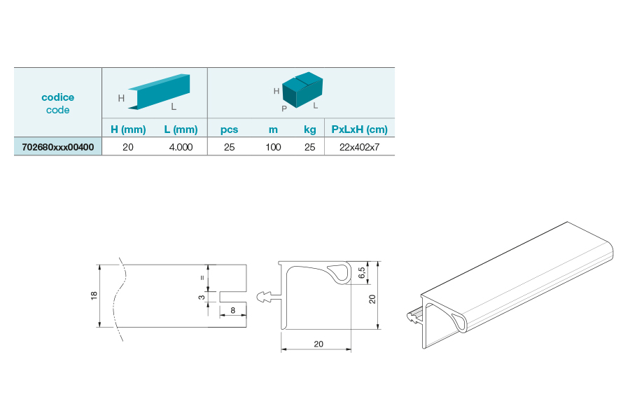 Gola Opes alu profil 268, l=4 m, aluminij Gola Opes alu profil 268, l=4 m, aluminij