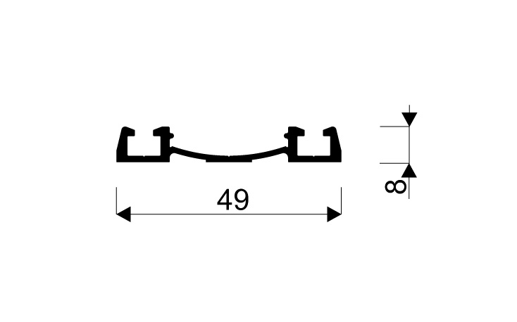 Lower guide Gemini, length 6000 mm, in black color