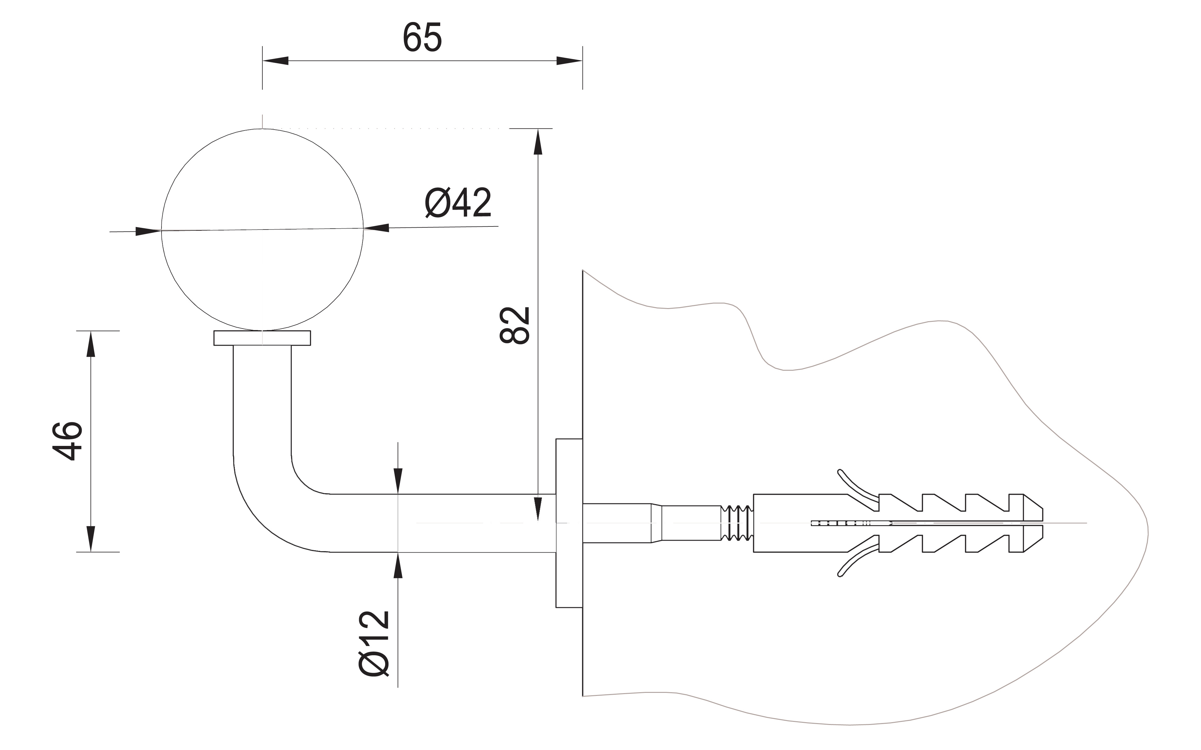 Držalo ograje, tip 65, rjava, RAL 8017