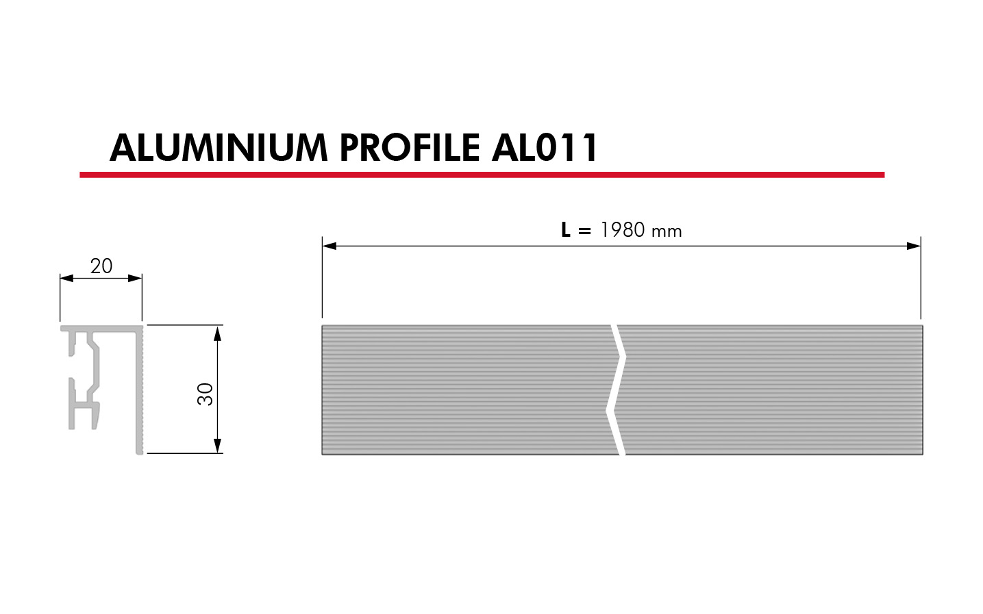 ALU profile for mirror IF011, in natural ALU color