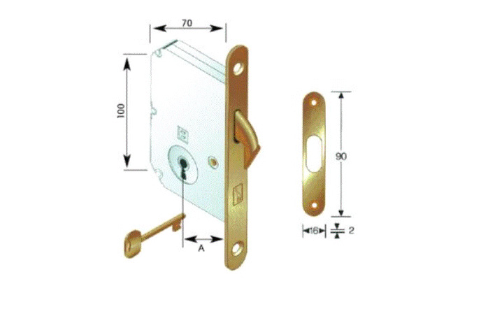 Bonaiti wooden sliding door lock, key