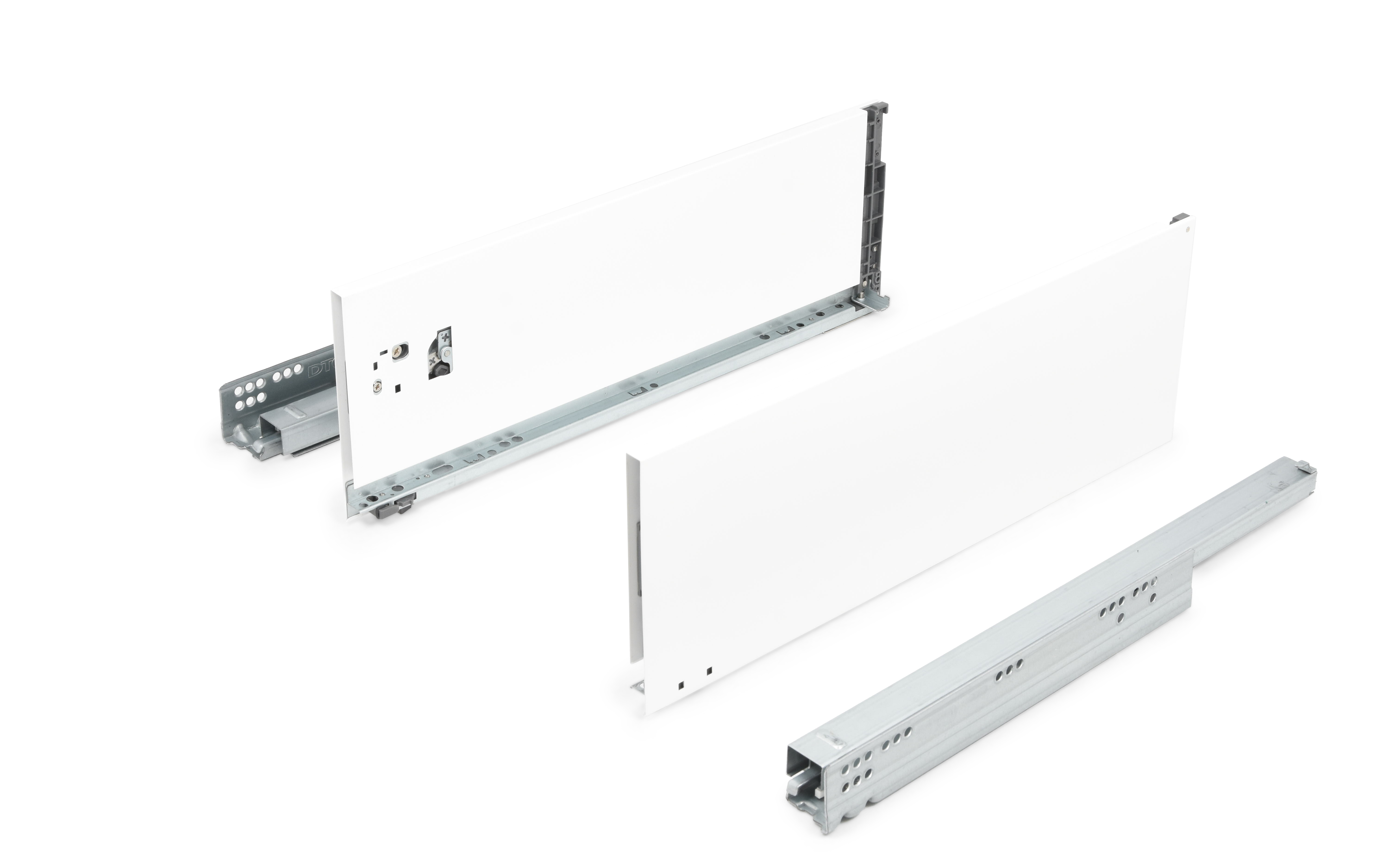 Slim drawer HT13, dimensions 172 x 550 mm, full extension slides with soft closing, loading capacity 40 kg, white color.