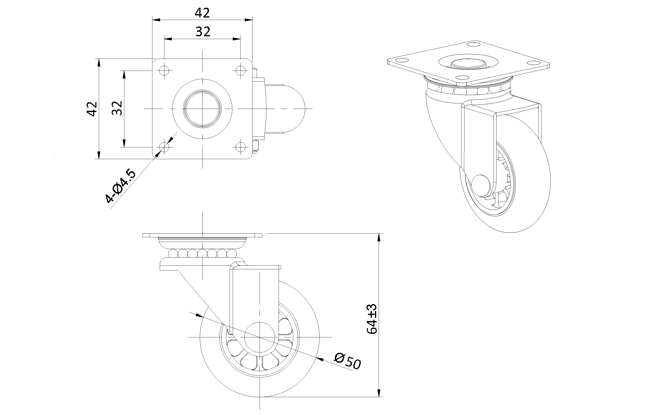 Transparent wheel D = 50 with tile