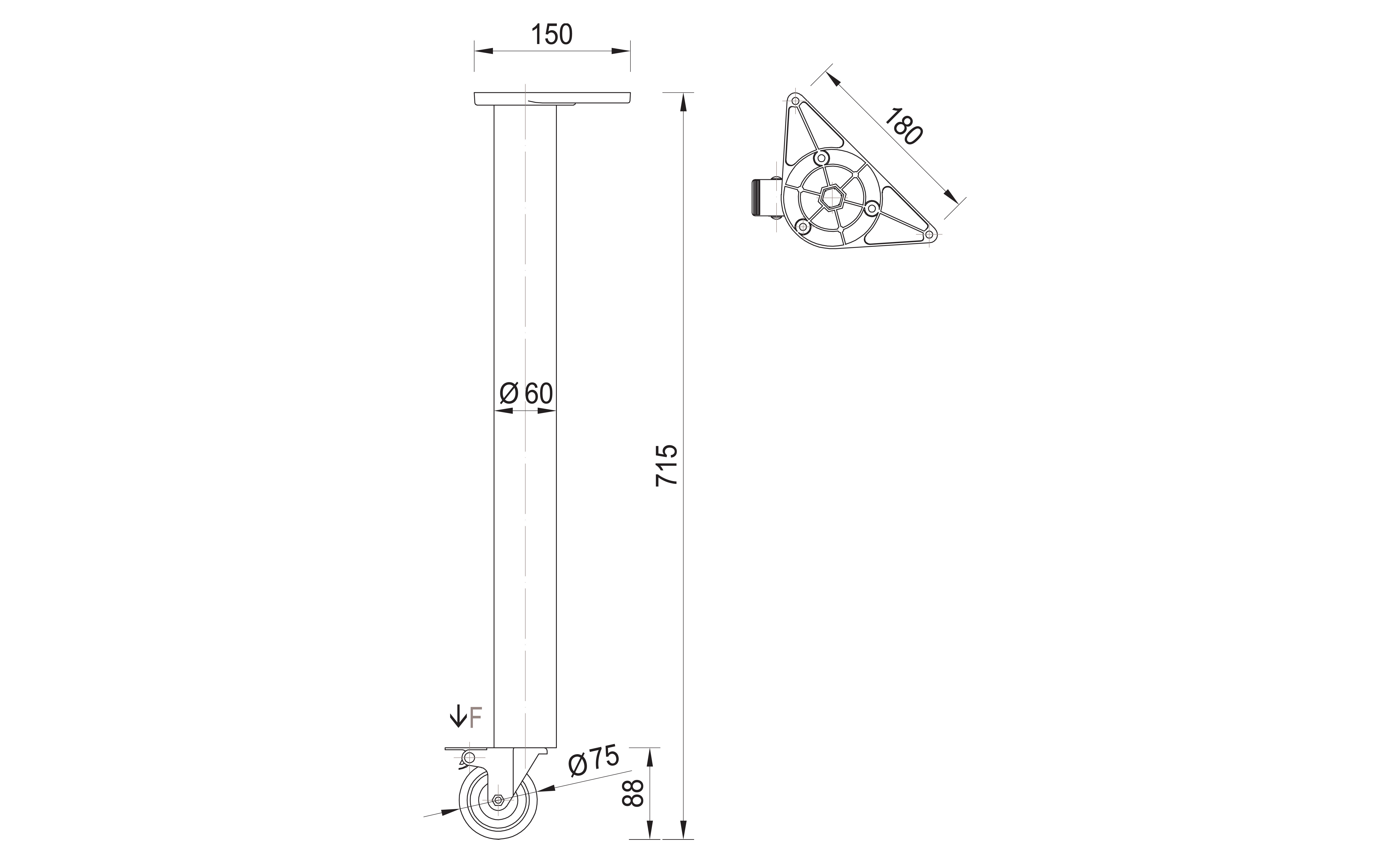 Table leg BLAŽIČ D 60 mm, with caster, grey structure color Table leg BLAŽIČ D 60 mm, with caster, grey structure color