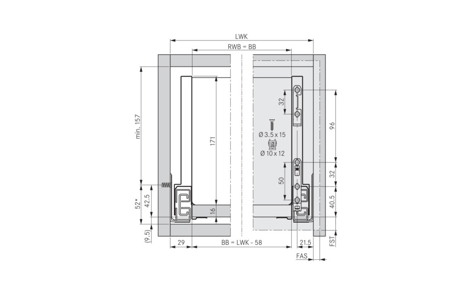 Drawer Nova Pro Scala, height: 186 mm, length: 350 mm, 40 kg, STONE