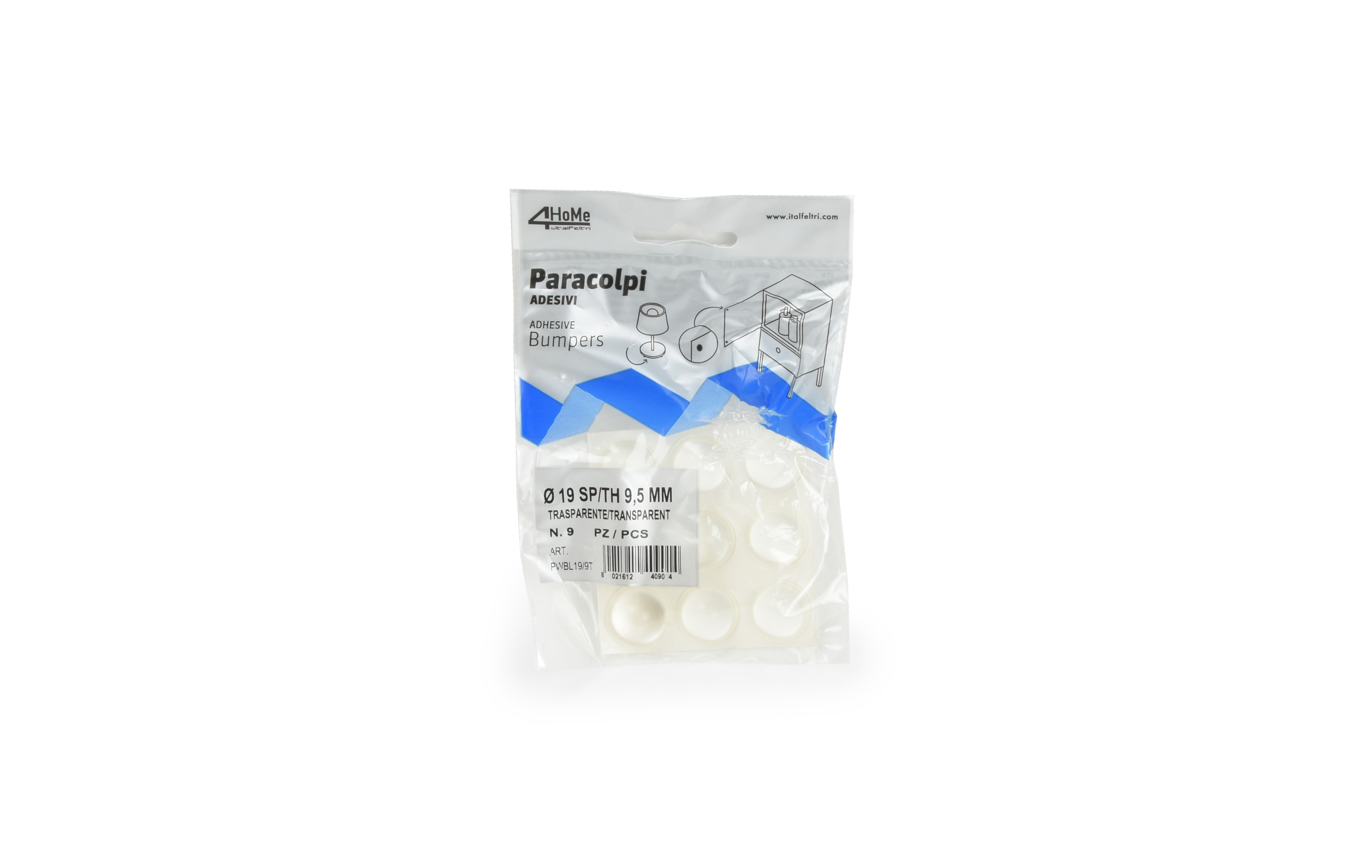 Adhesive bumpers 19 mm, transparent