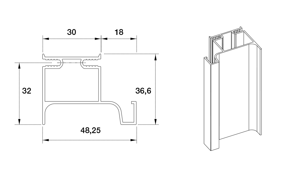 Opes vertical Gola L profile black, l=2,7 m