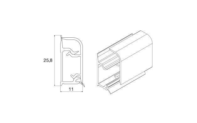 Backsplash, dimensions 25 x 11 mm, made of aluminum, length 4 m