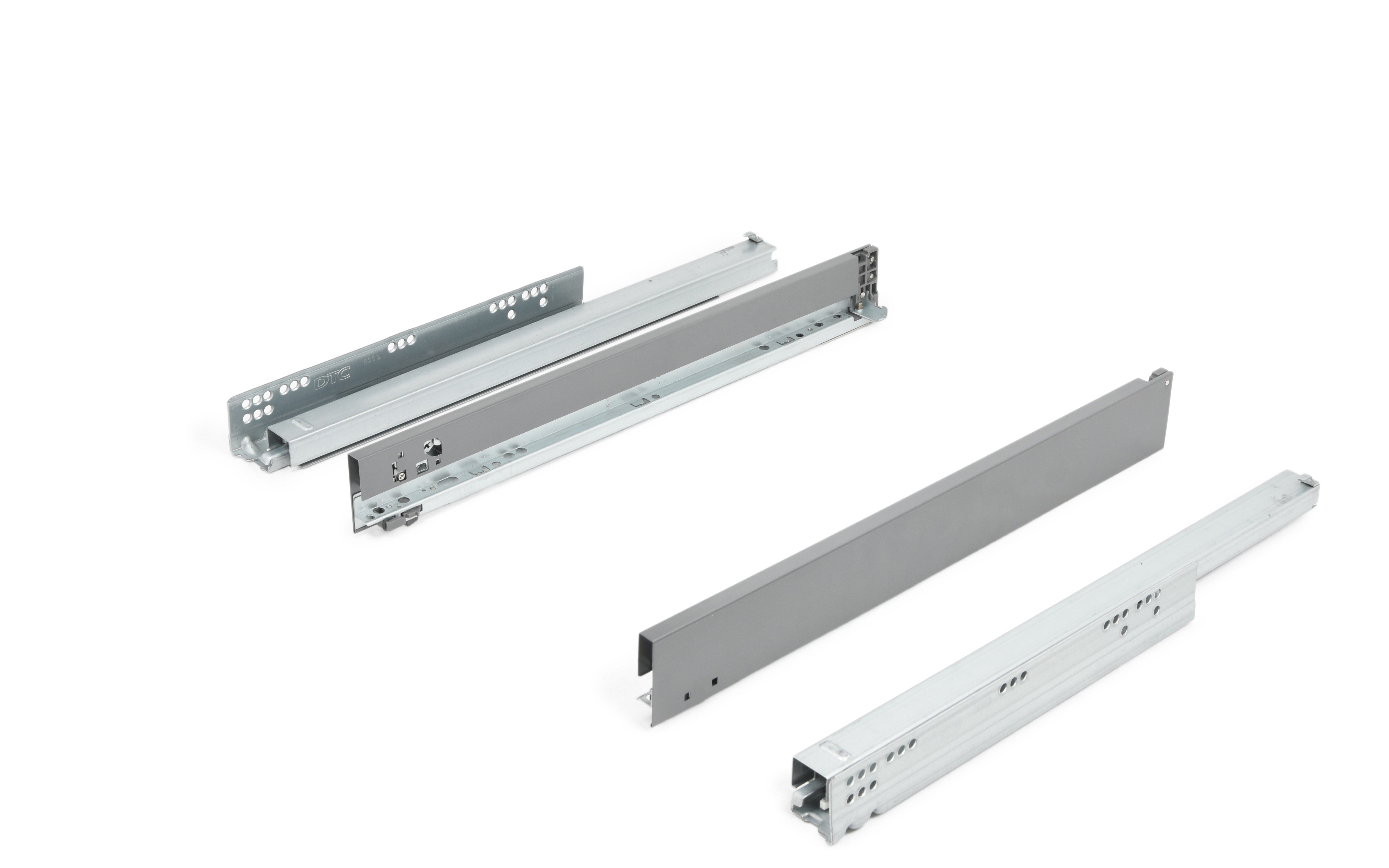 Predal HT10 z ravnimi, tankimi stranicami, dimenzije 63 x 500 mm, mehko zapiranje, polni izvlek,  antracit barve, nosilnost do 40 kg.