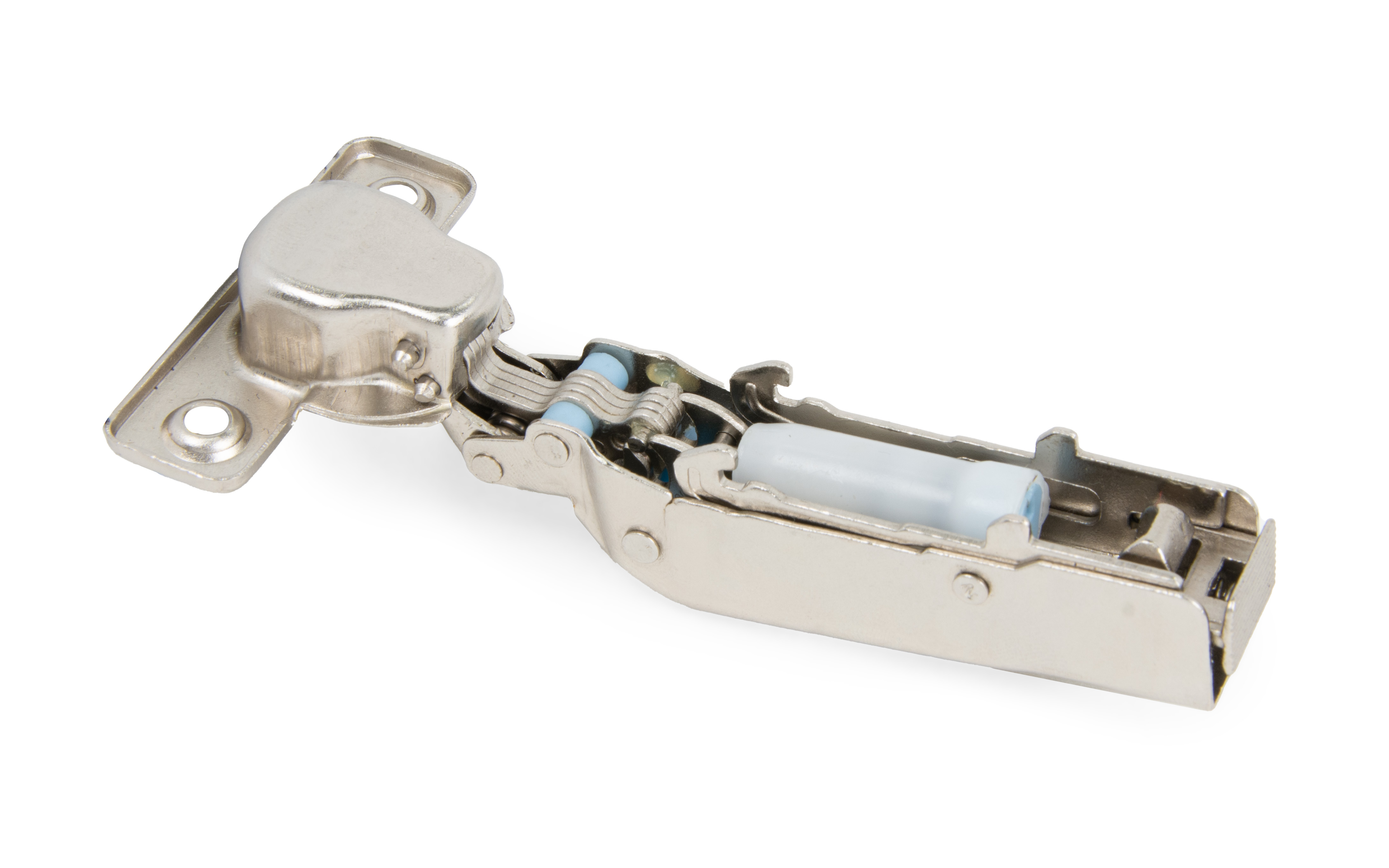 Full overlay DTC mini hinge with soft close. Hinge cup diameter 26 mm, opening angle 110°.