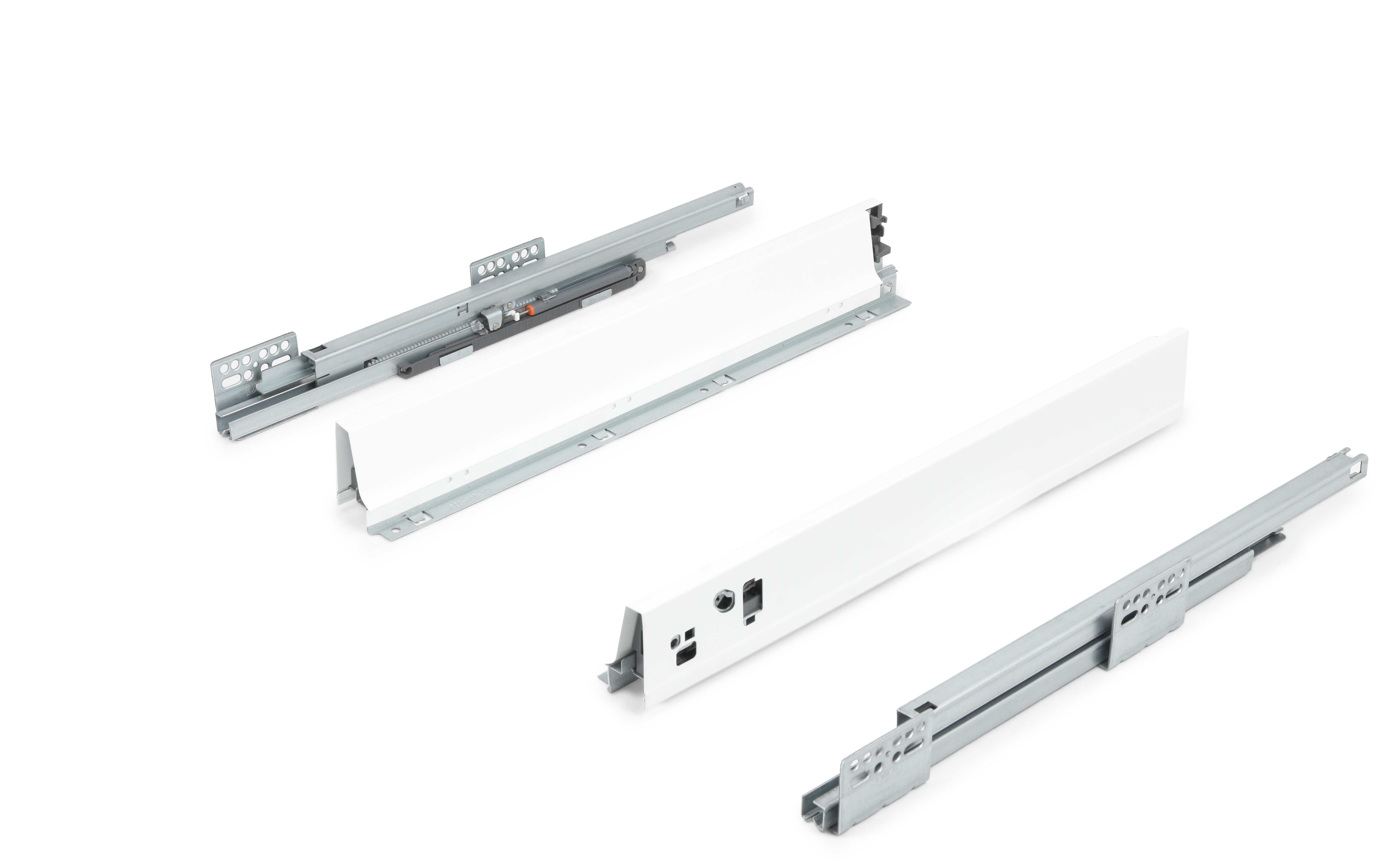 BB00 double-wall drawer with full extension soft close slide. Lenght 500 mm, loading capacity up to 30 kg, white color.