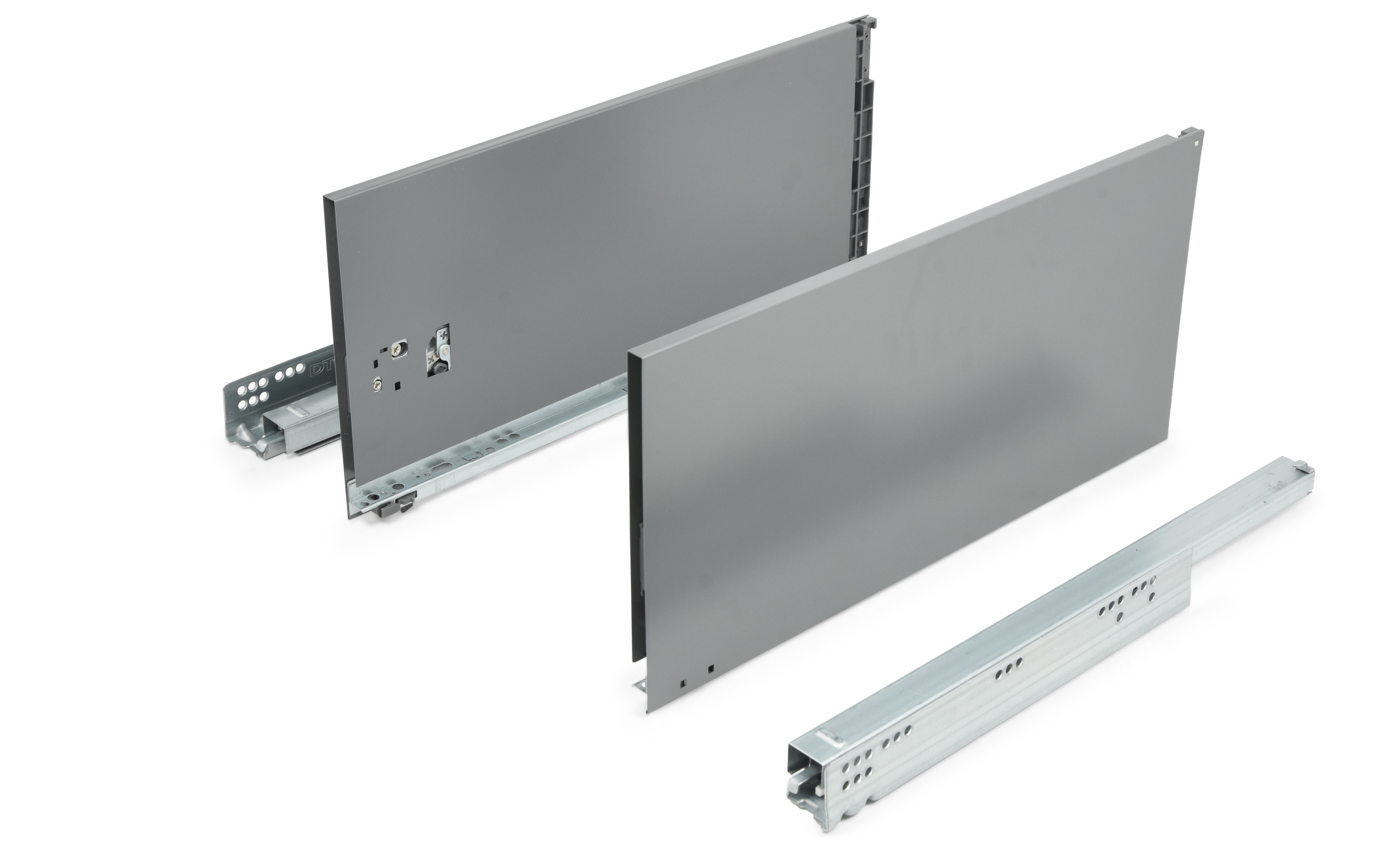 Slim drawer HT14, dimensions 238 x 500 mm, full extension slides with soft closing, loading capacity 40 kg, anthracite color.