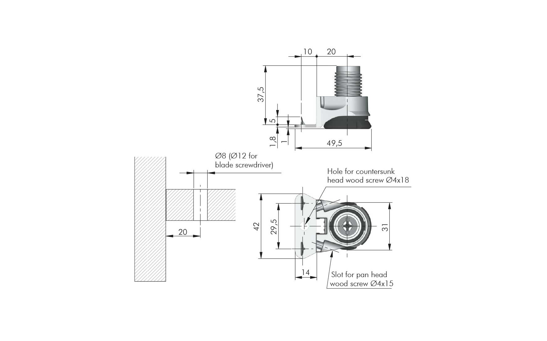 Leveler Integrato typ G, H25 mm