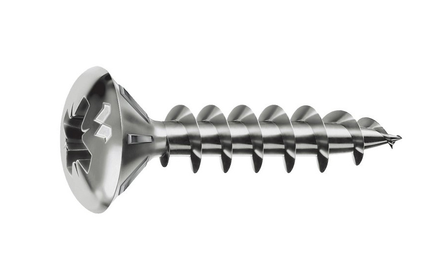 Countersunk Raised Head Screw Mustad Panelvit FR, 3.5 x 16 mm, full thread, nickel plated, PZ2, packed 500 pieces