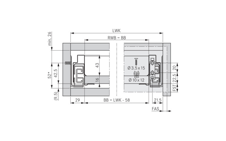 Drawer Nova Pro Scala, height: 63 mm, length: 500 mm, 40 kg, ICE
