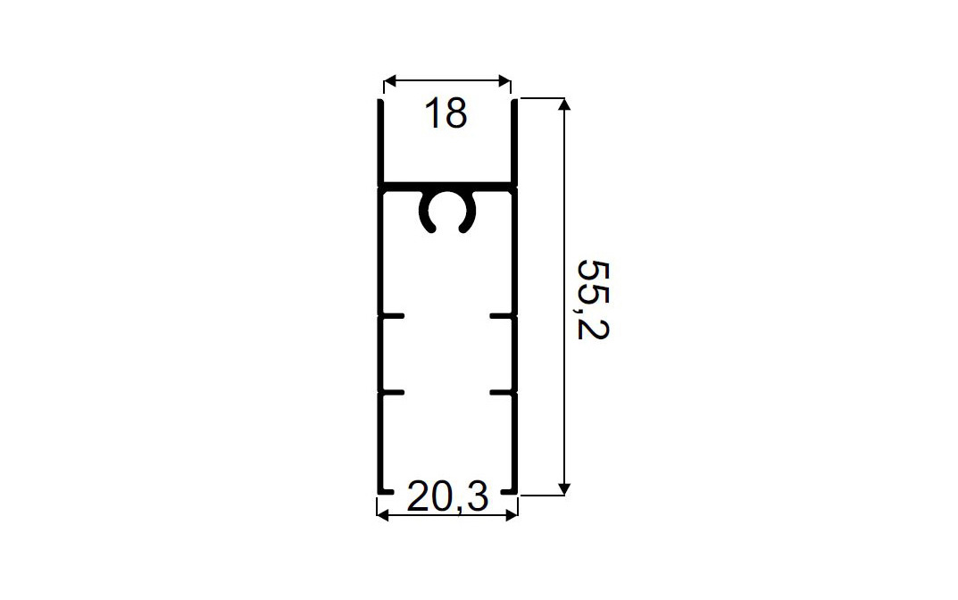 Gemini okvir, spodnji profil, srebrni, l = 2350 mm