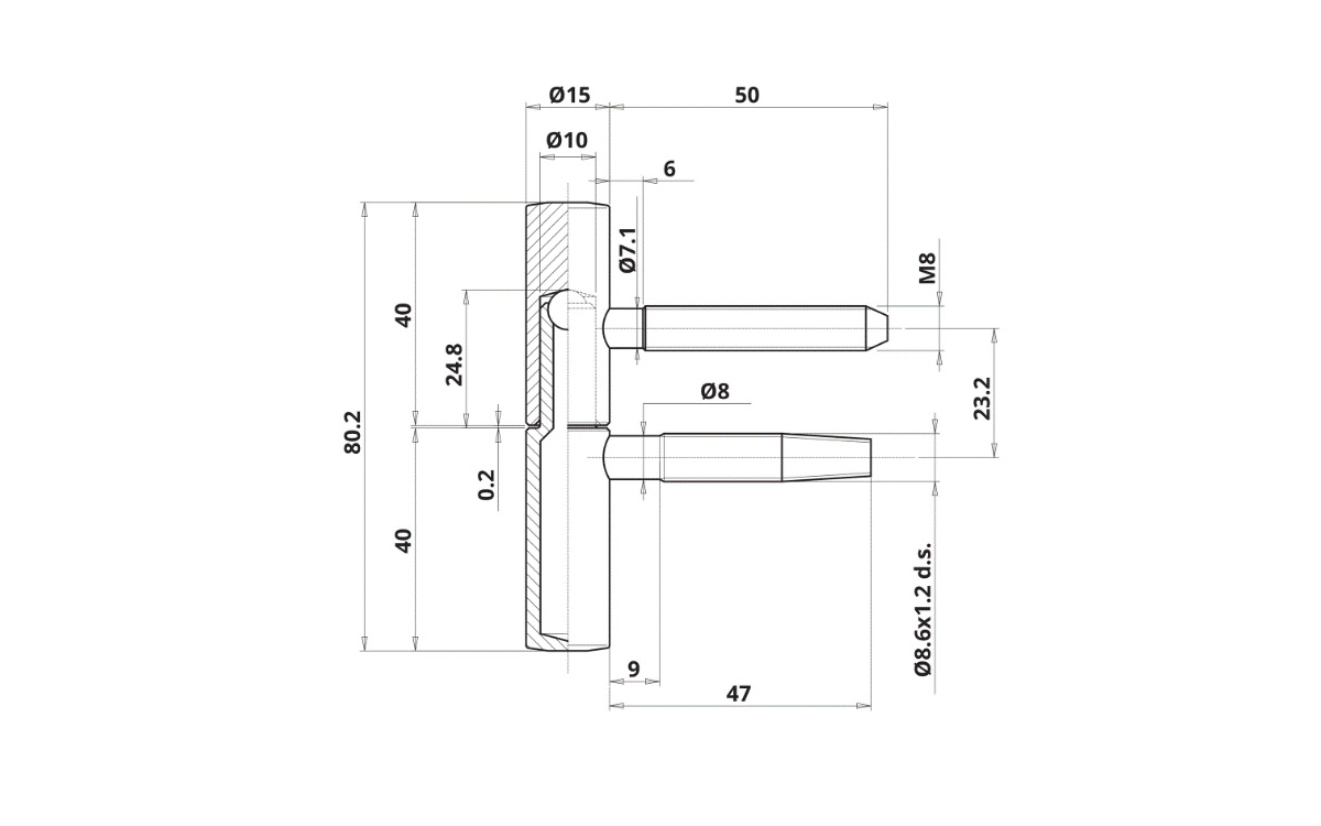 Cylindrical hinge 15 mm OTLAV male part