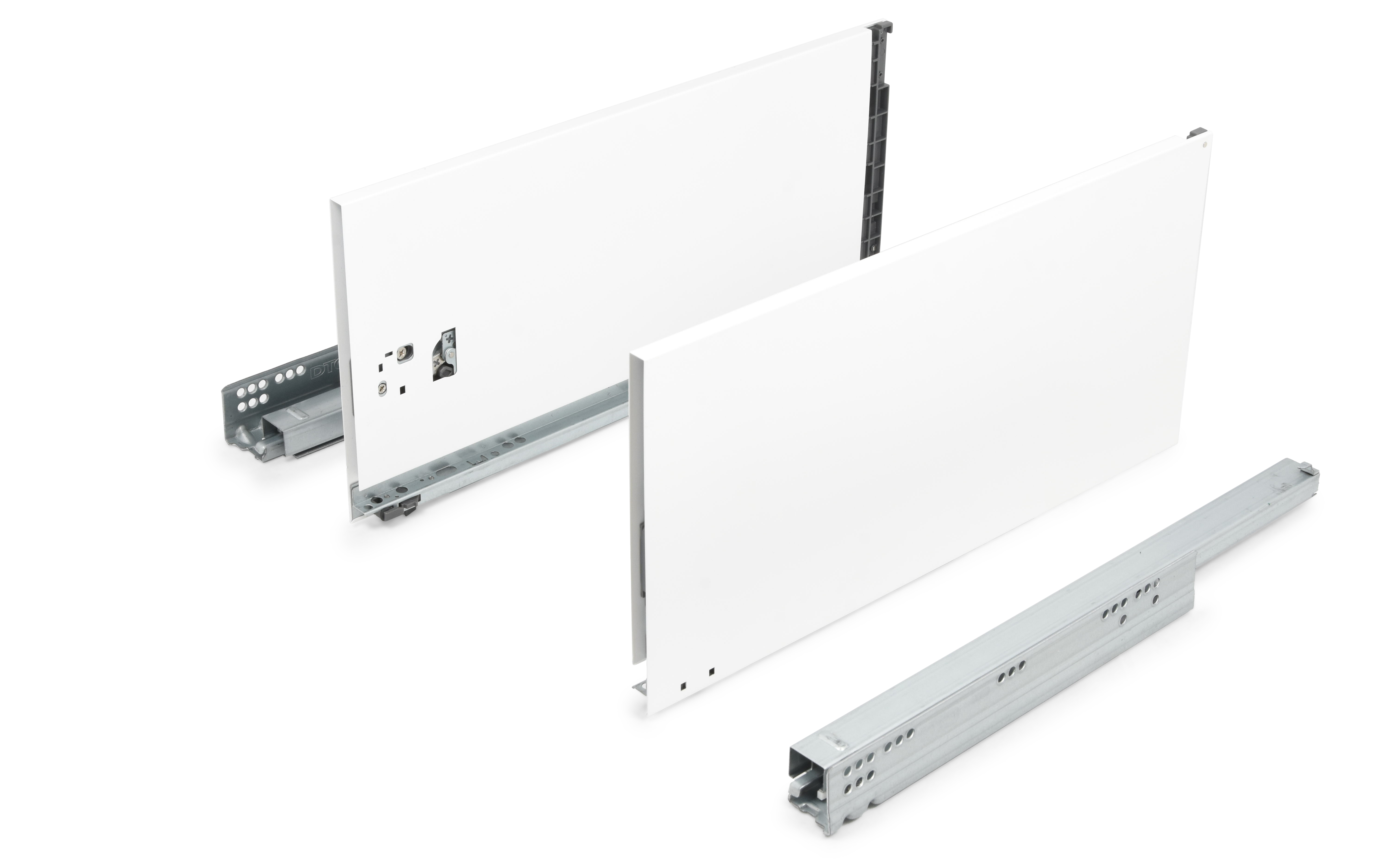 Slim drawer HT14, dimensions 238 x 500 mm, full extension slides with soft closing, loading capacity 40 kg, white color.