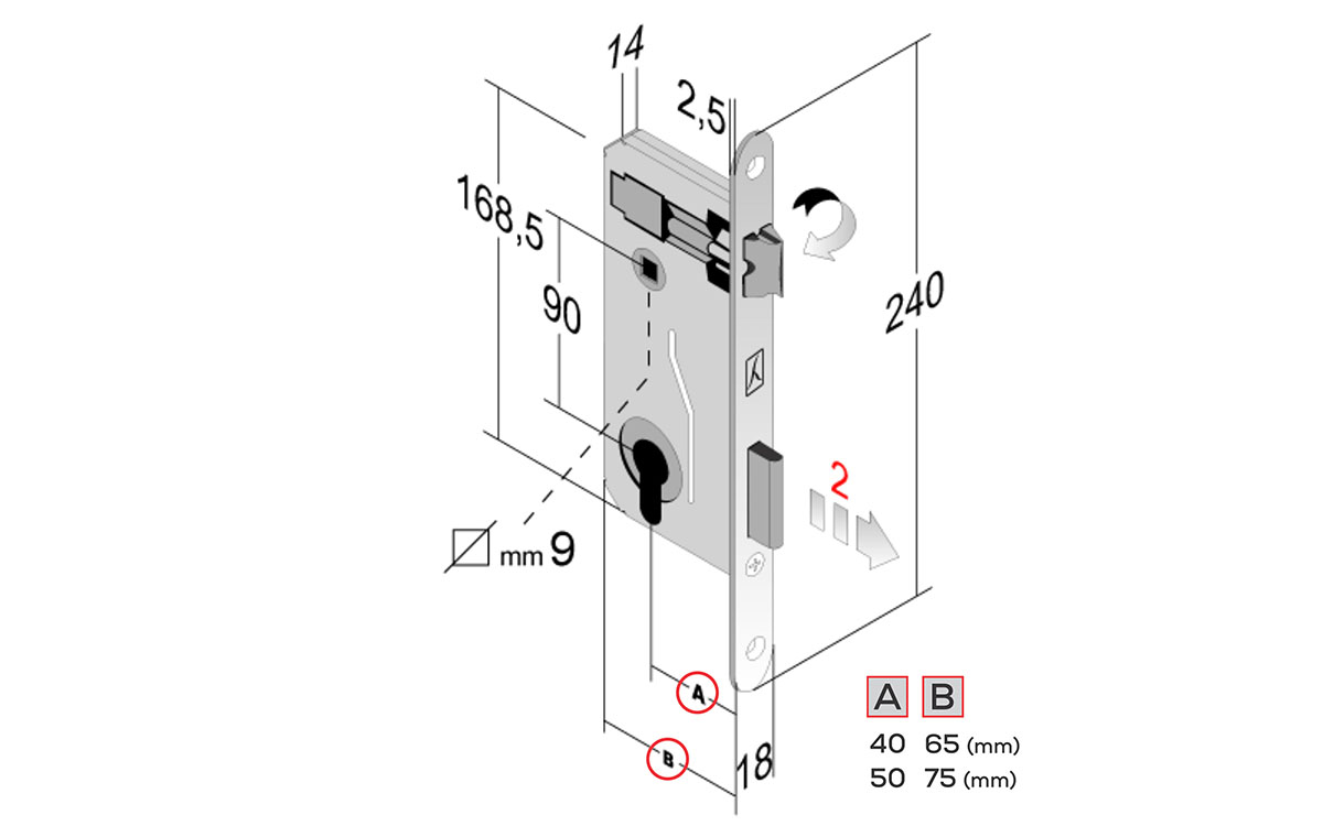 Bonaiti cylinder lock - 40/90 (chrome)