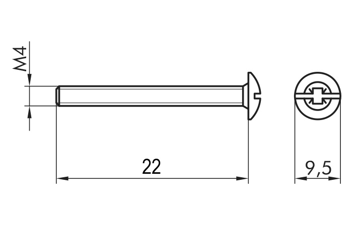 Vijak za pohištveni ročaj M4 x 22 mm Vijak za pohištveni ročaj M4 x 22 mm