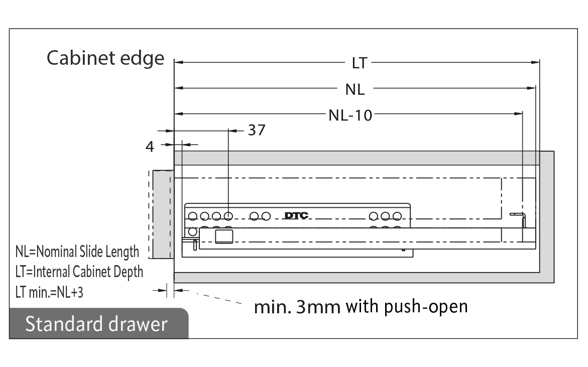 DTC concealed slides 450 mm, partial extension, soft close, loading capacity up to 25 kg DTC concealed slides 450 mm, partial extension, soft close, loading capacity up to 25 kg