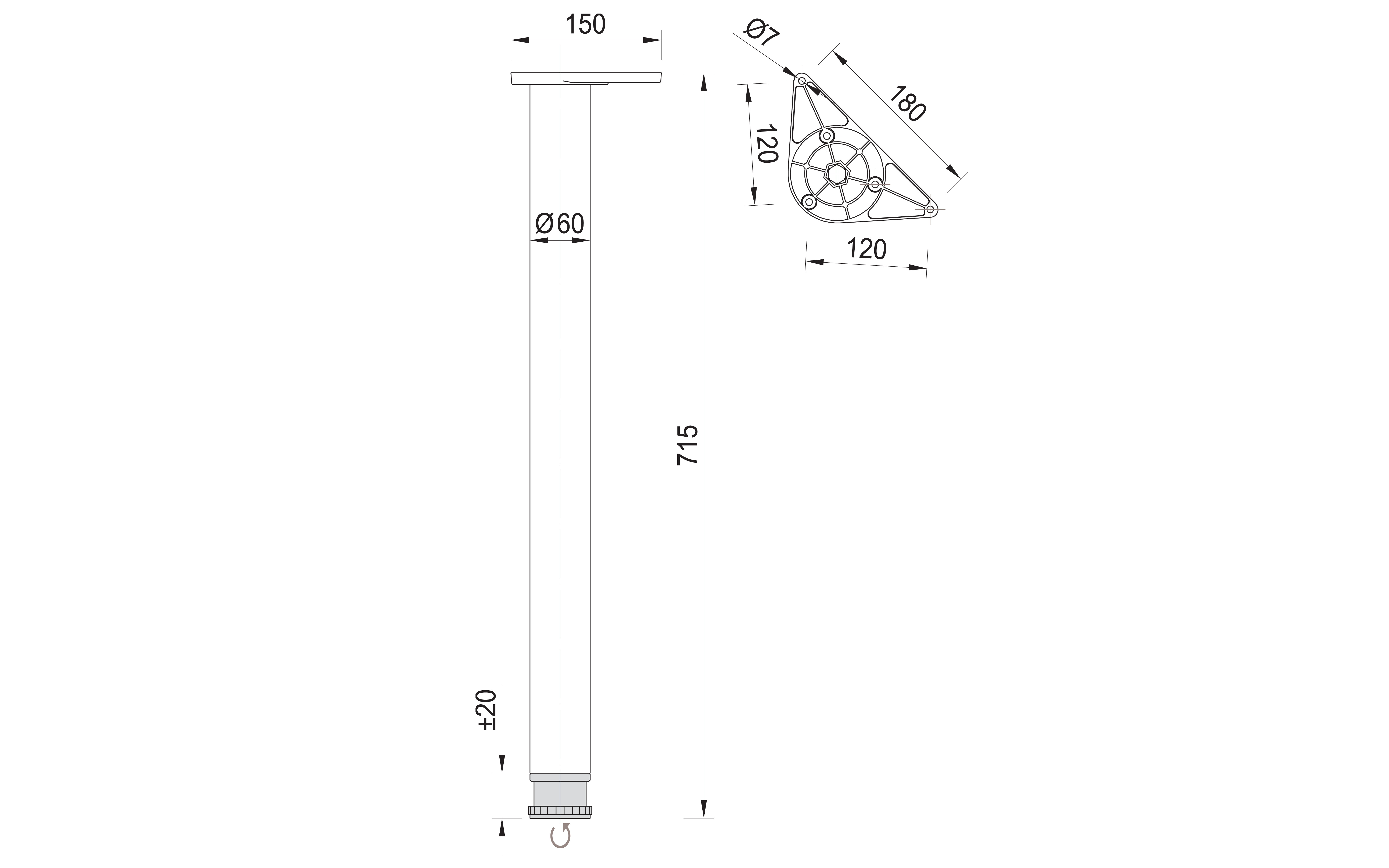 Table leg BLAŽIČ D 60 mm, grey structure color Table leg BLAŽIČ D 60 mm, grey structure color