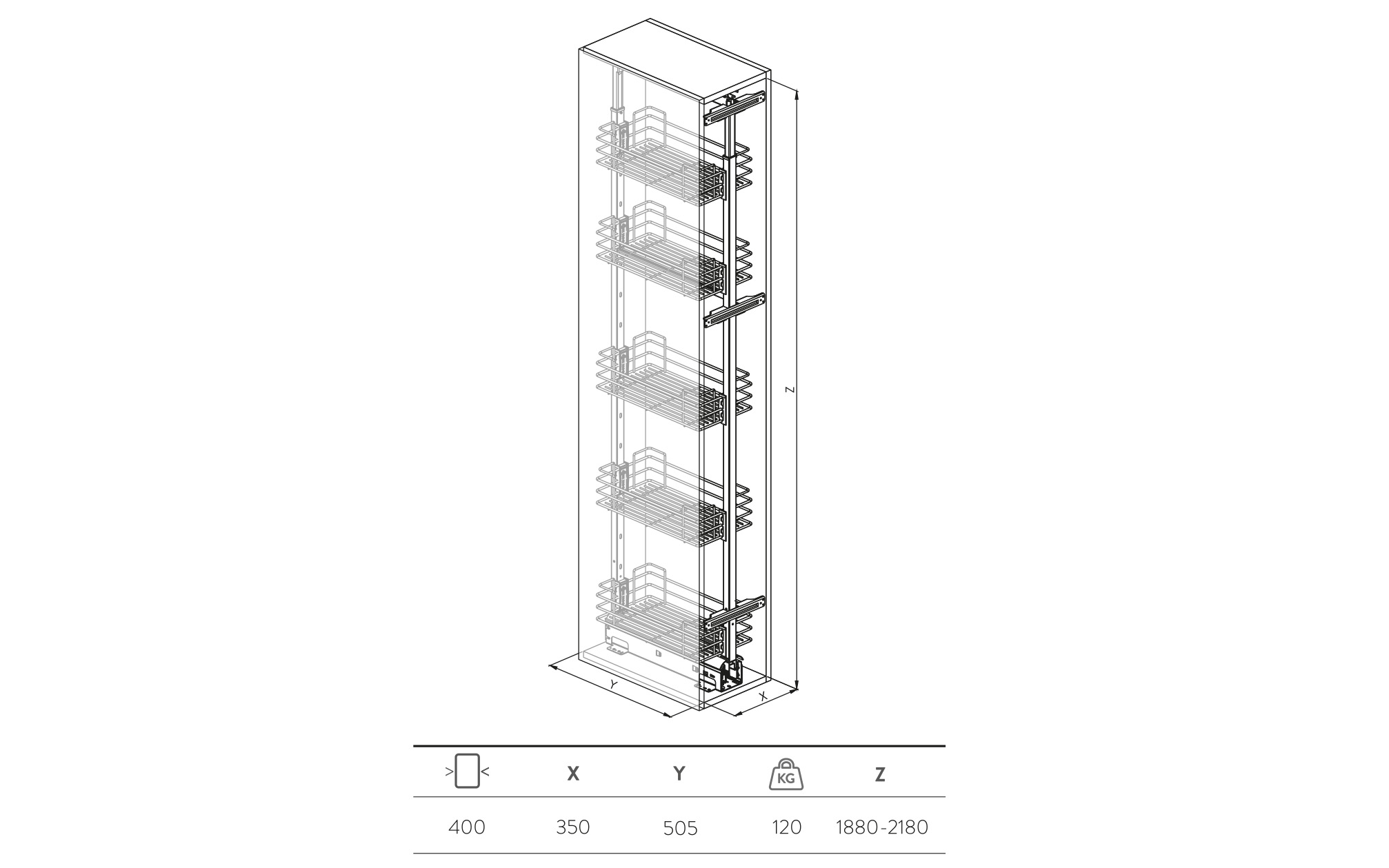 Set of pull-out larder baskets GREEN LINE 40, white (5 pieces)