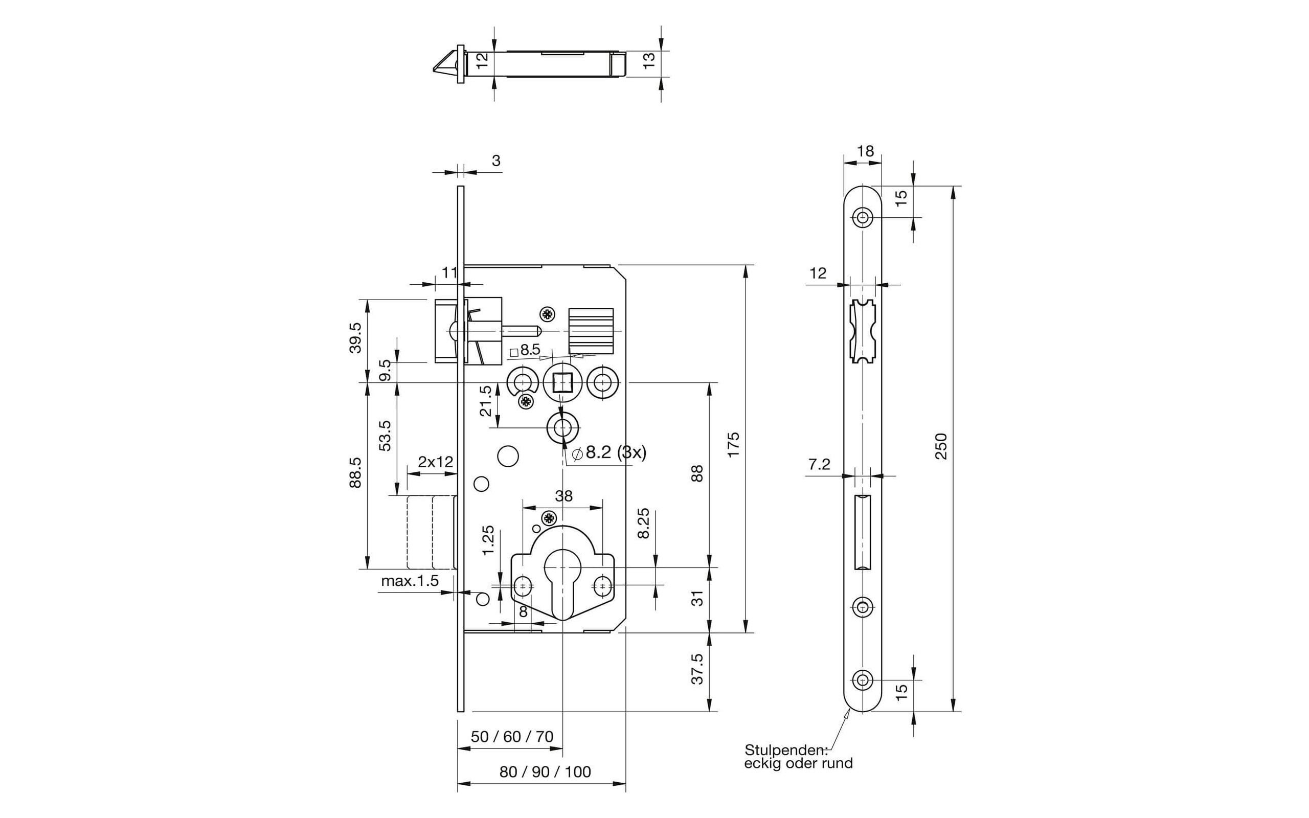 GEGE cylinder lock - 50/90 without lever