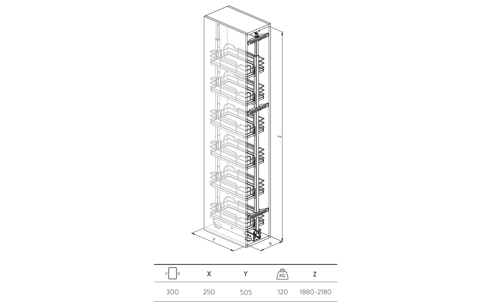 Okvir kolone 255i ali 255g, teleskopski h=1880 - 2180 mm, beli