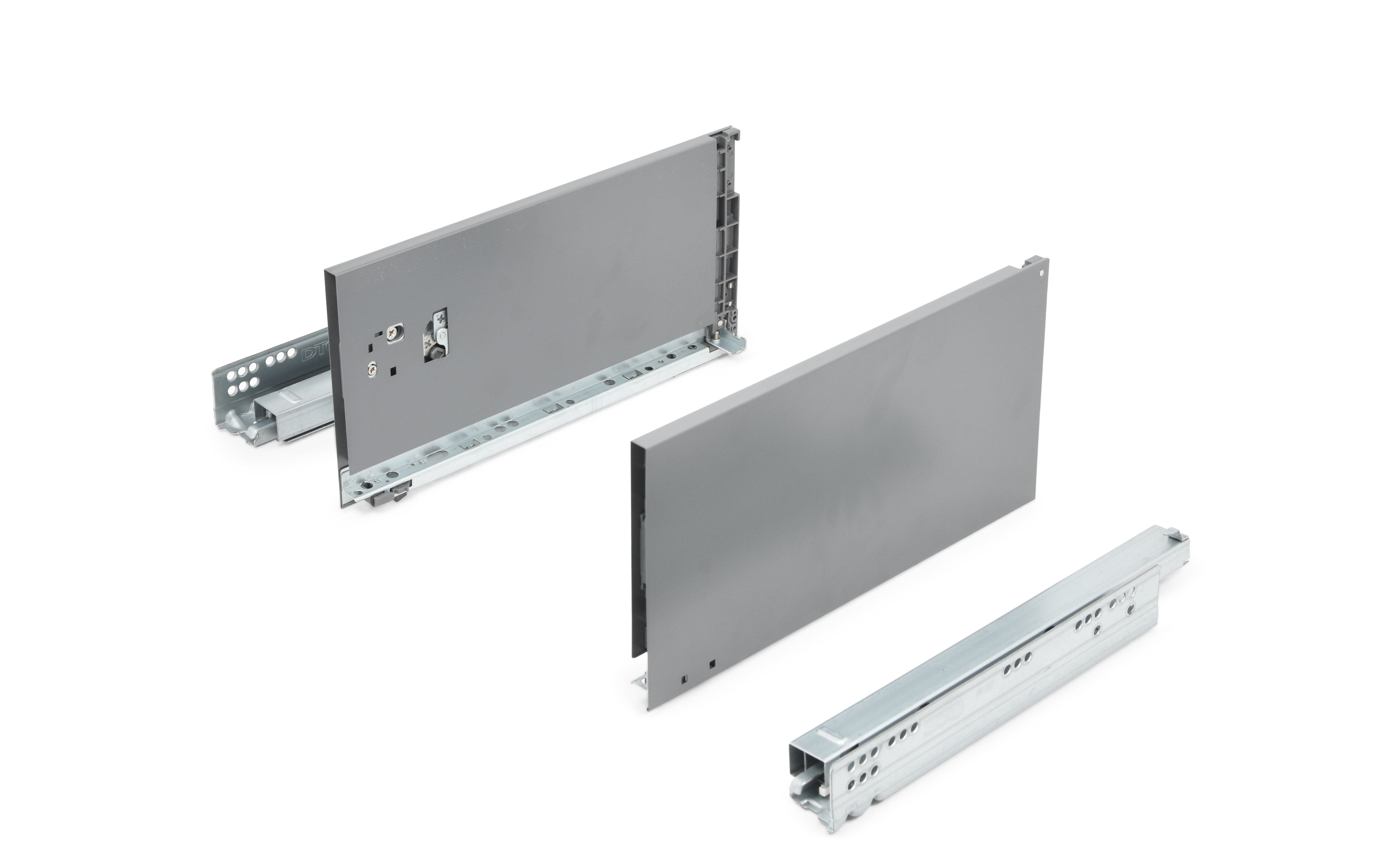 Slim drawer HT13, dimensions 172 x 350 mm, full extension slides with soft closing, loading capacity 40 kg, anthracite color.