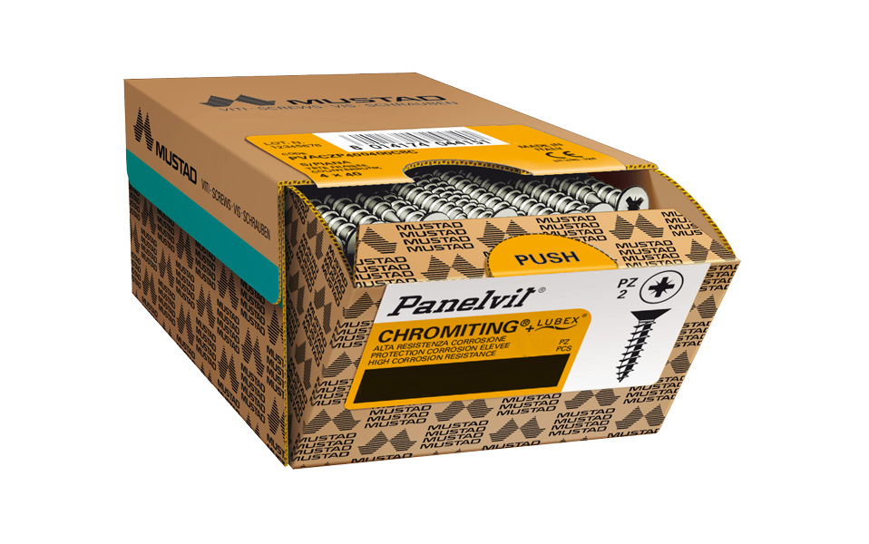 Countersunk Screw Mustad Panelvit UNIVERSALE, 3.5 x 16 mm, full thread, Chromiting, PZ2, packed 500 pieces