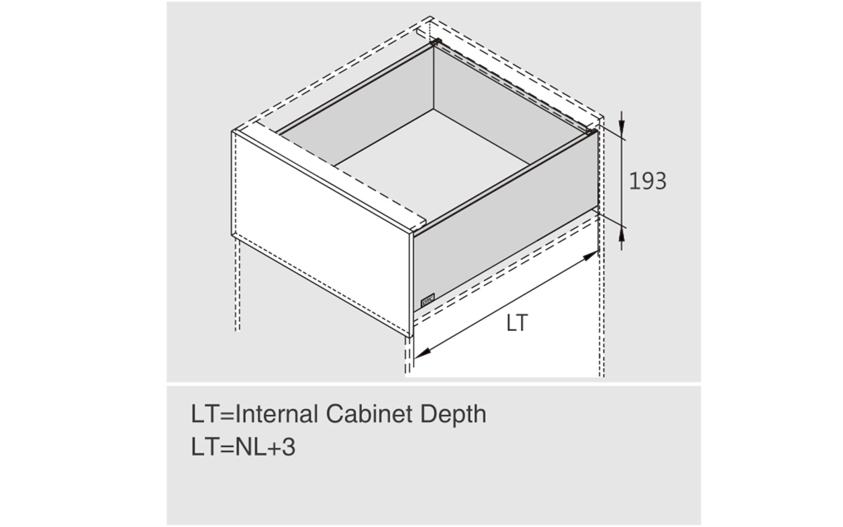 Slim drawer HT13, dimensions 172 x 550 mm, full extension slides with soft closing, loading capacity 40 kg, white color.