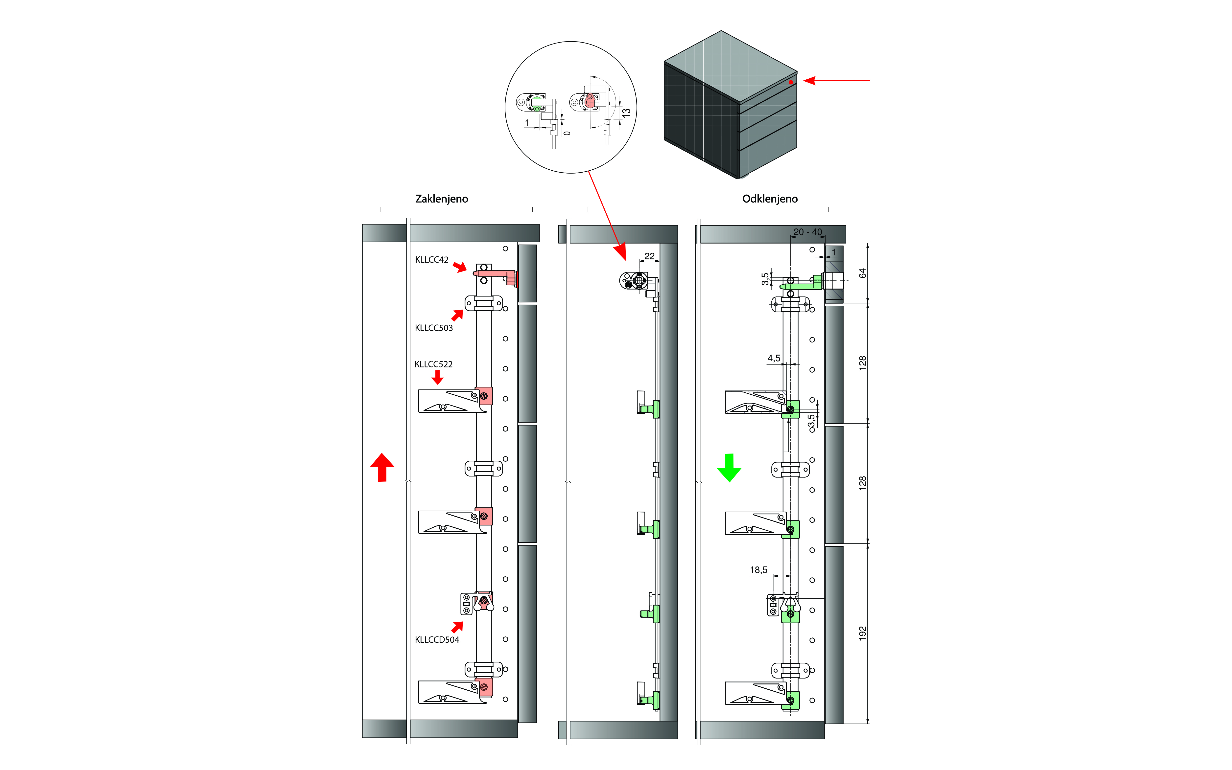 Zatič 6 mm za centralno čelno ključavnico LEHMANN 42