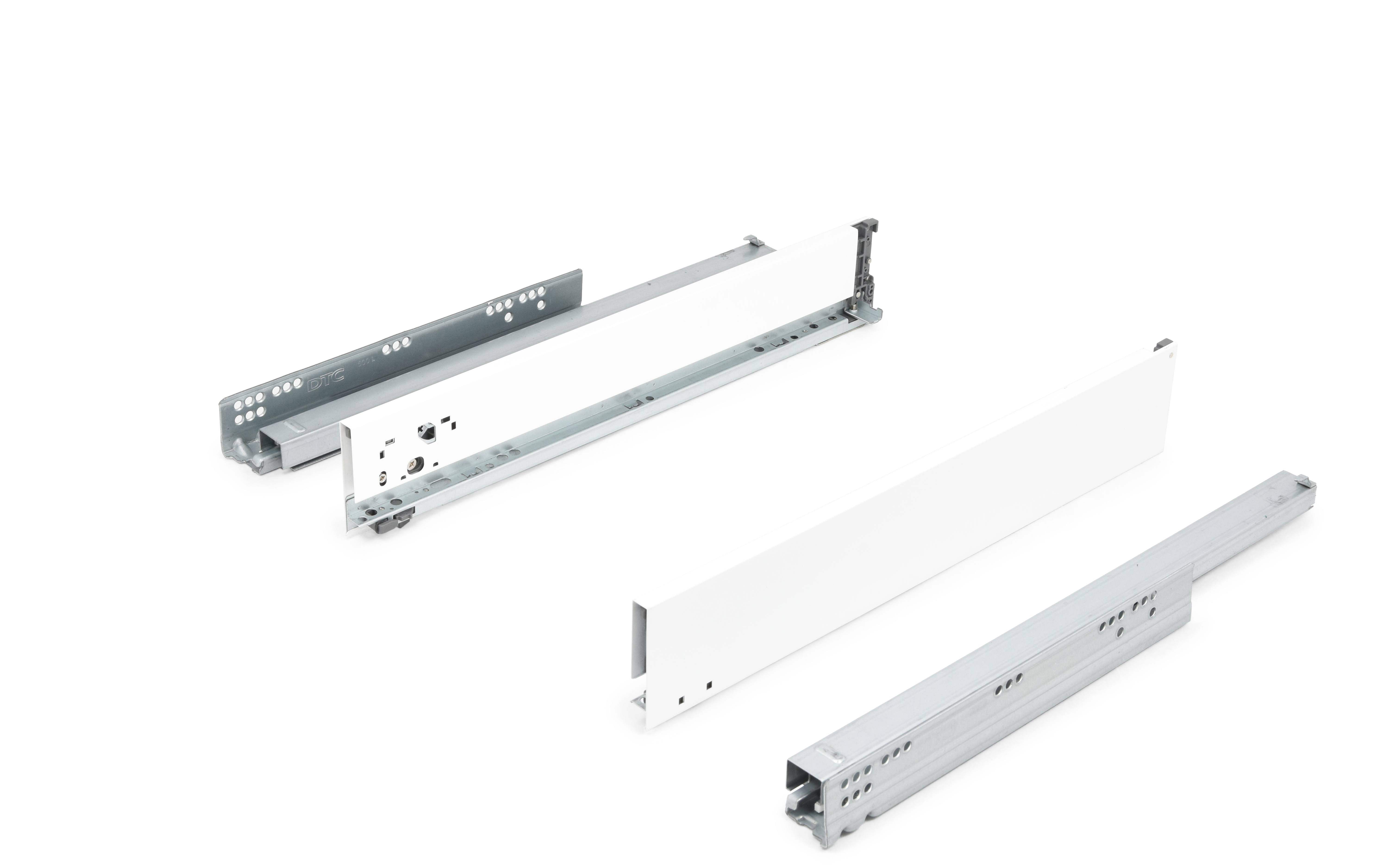 Slim drawer HT11, dimensions 88 x 500 mm, full extension slides with soft closing, loading capacity 40 kg, white color.