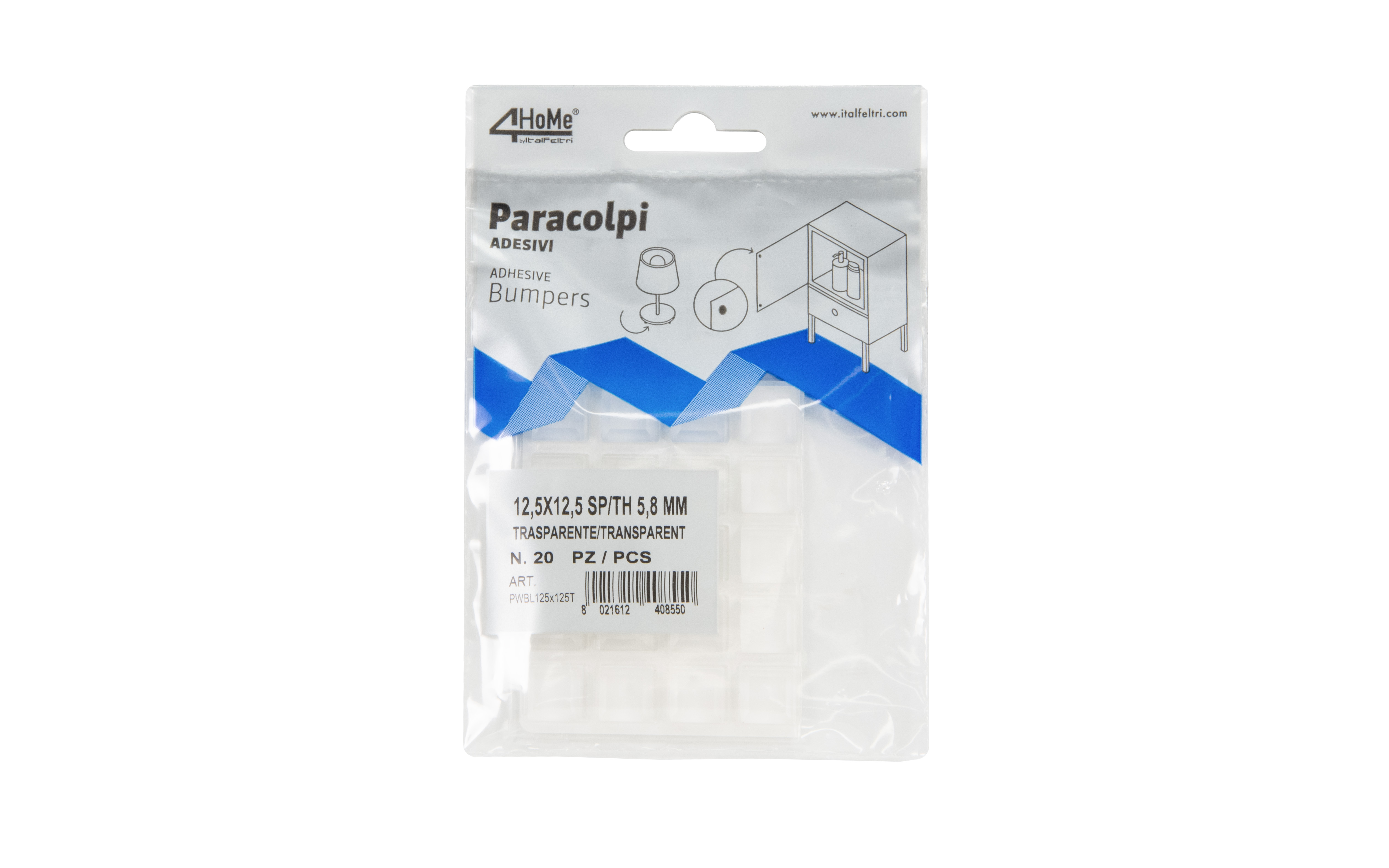 Adhesive bumpers 12,5 mm X 12,5 mm, transparent