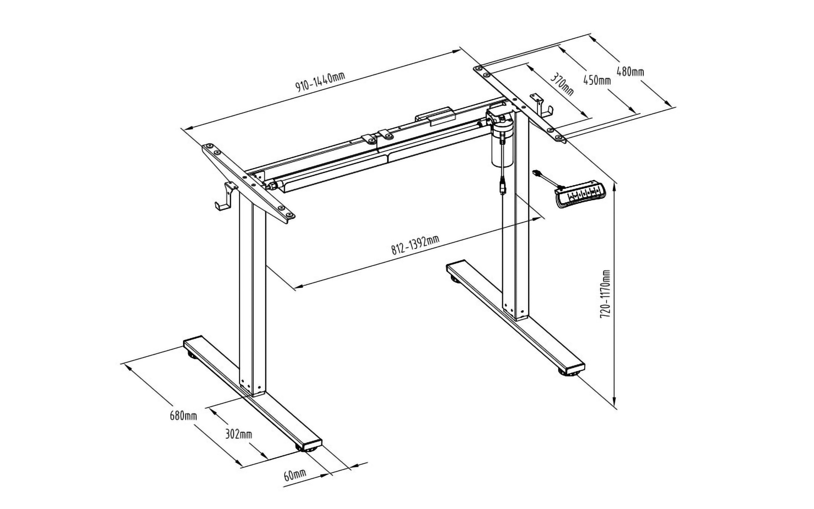 Electrical height adjustable table frame ET 156 BL-N, black color, adjustable from 715 to 1160 mm, loading capacity 80 kg