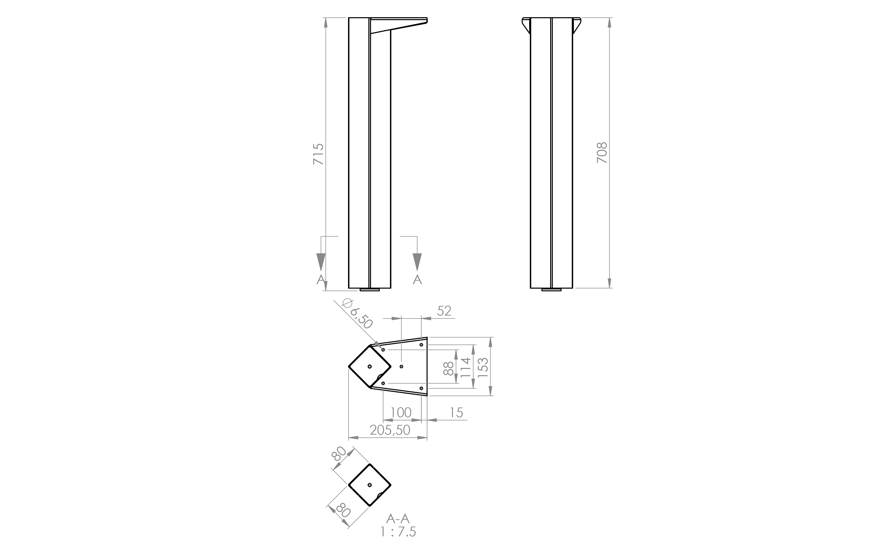 Table leg ALEXIS, 80 x 80 mm, black structure color Table leg ALEXIS, 80 x 80 mm, black structure color