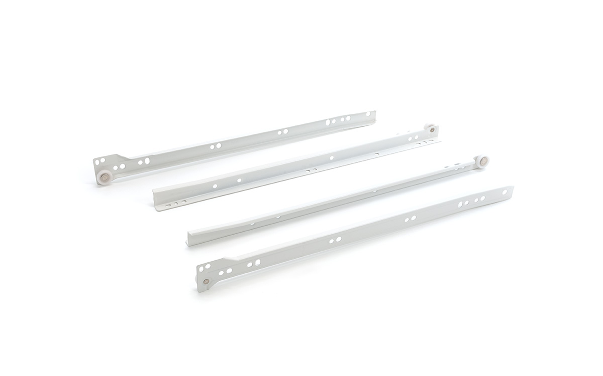 Roller slides 400 mm, loading capacity up to 25 kg, white color