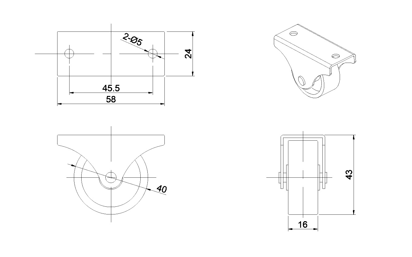 Rigid caster D = 30, galvanized