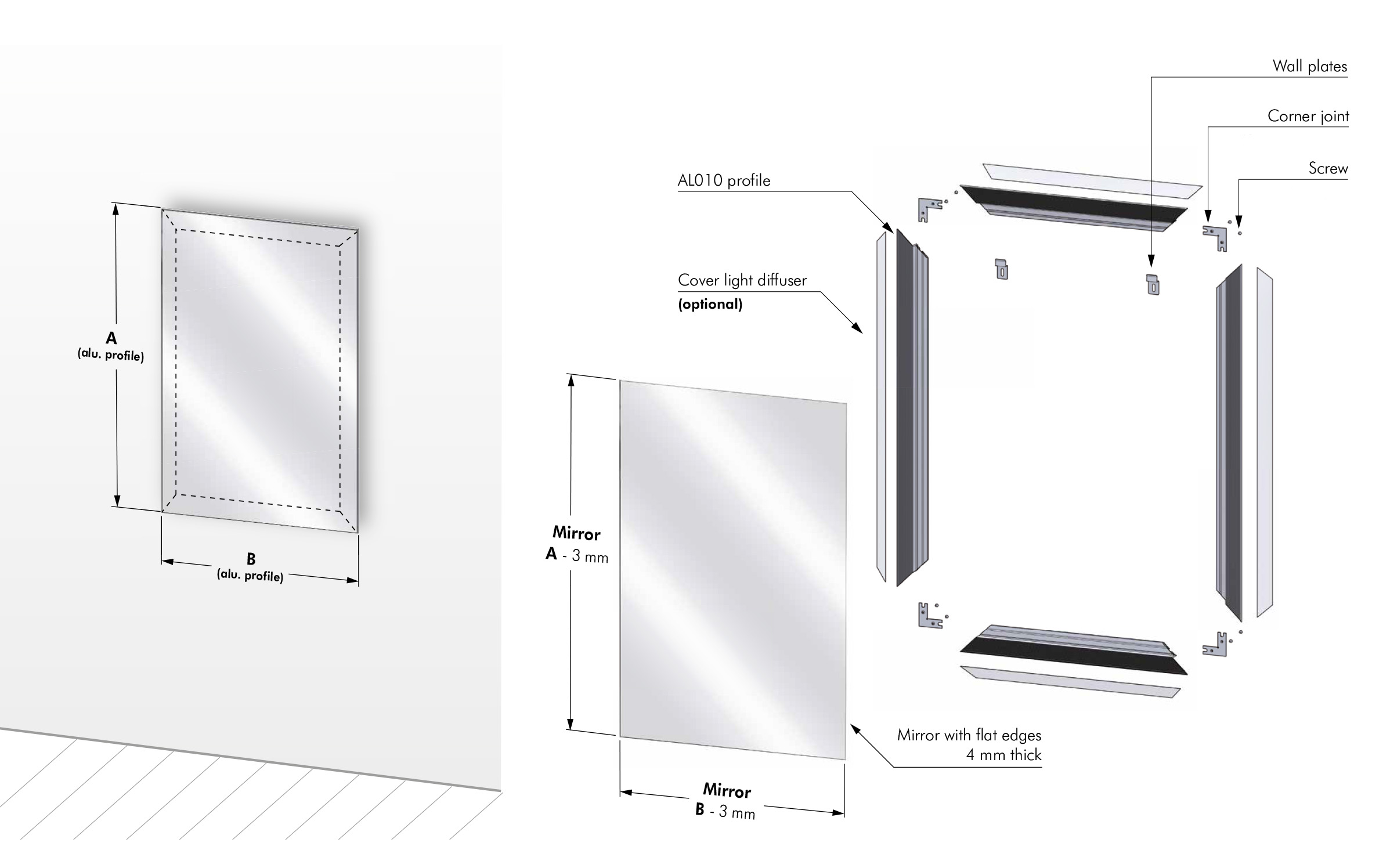 ALU profile for mirror IF010, in natural ALU color