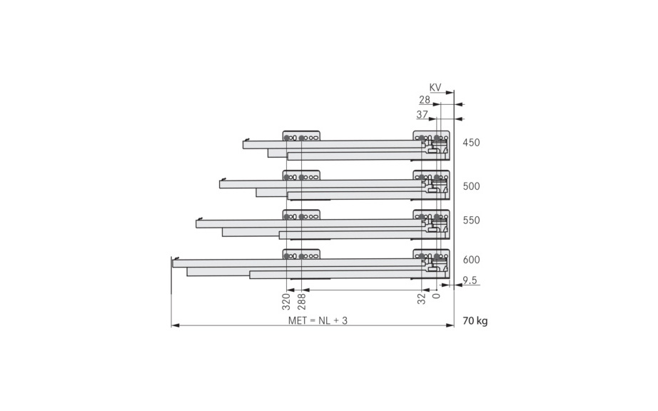 Predal Nova Pro Scala, višina: 186 mm, dolžina: 650 mm, 70 kg, ICE